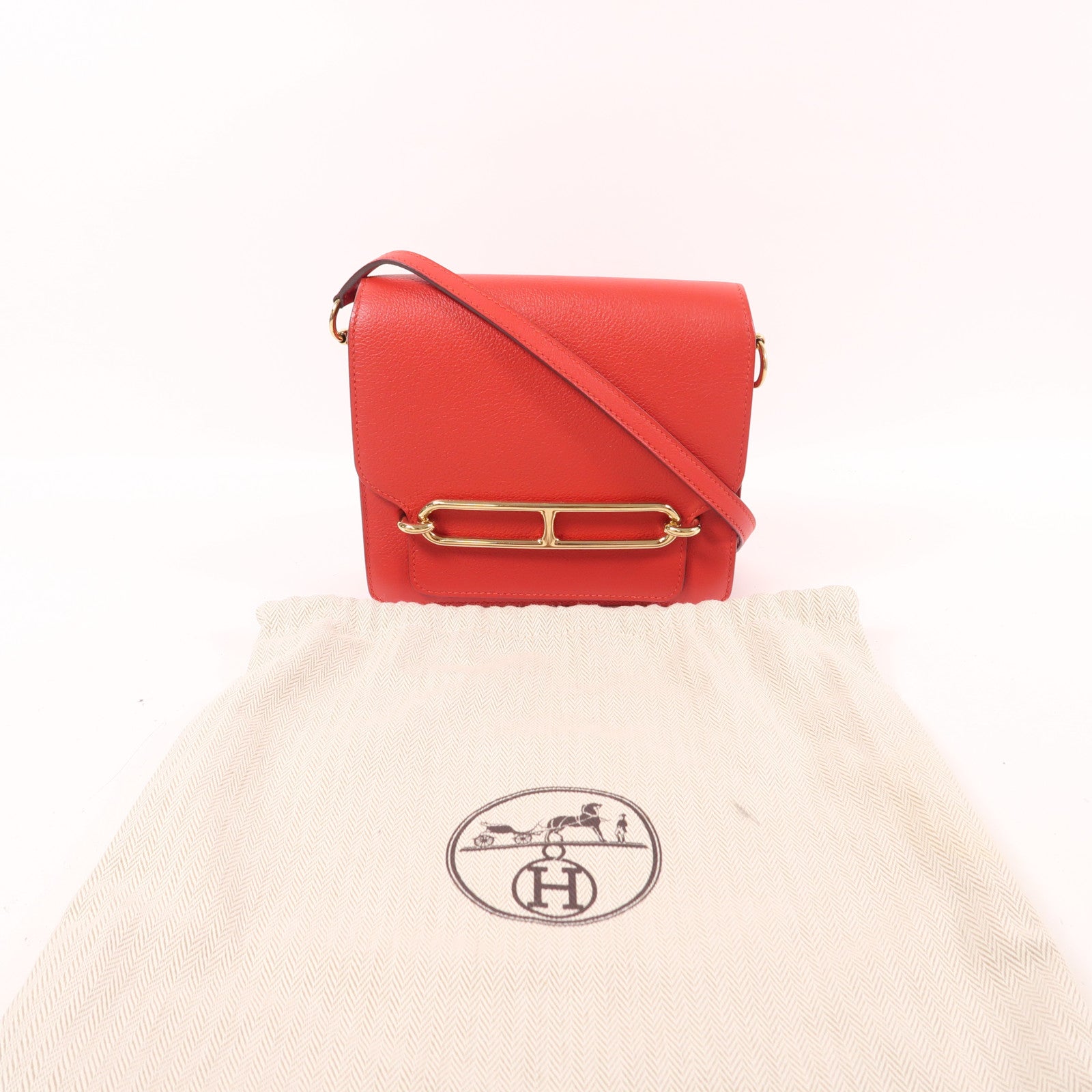 HERMES Evercolor皮革Mini Roulis金扣肩背袋S3 Rouge De Coeur