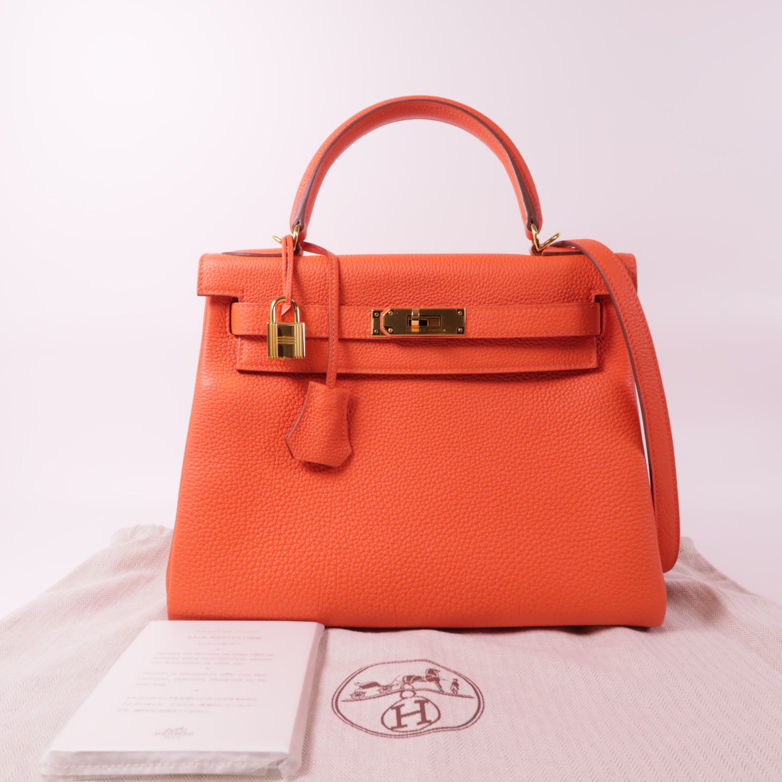 HERMES Togo皮革Kelly 28金扣手挽肩背兩用袋Capucine