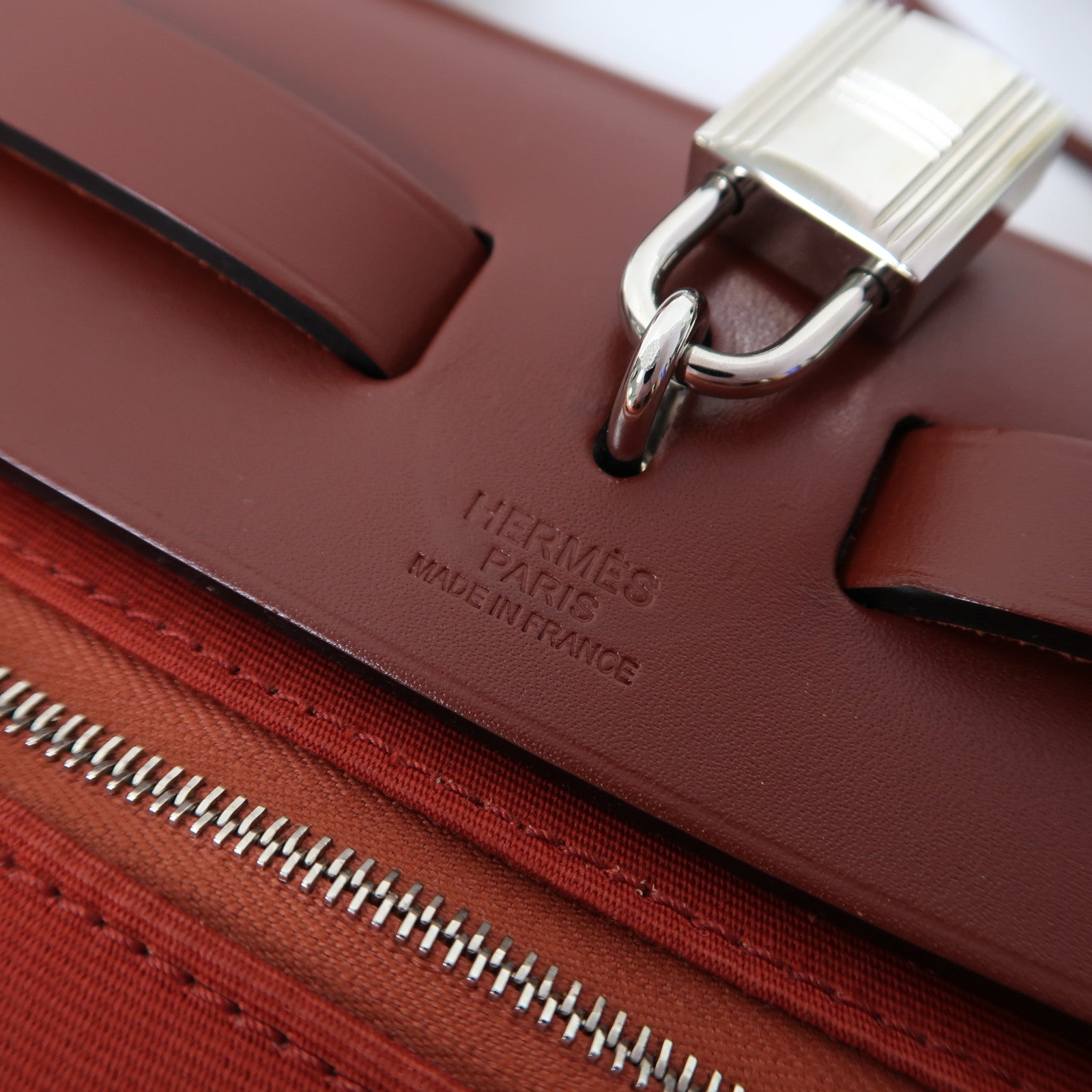 HERMES 帆布Herbag PM銀扣手挽肩背兩用袋紅色