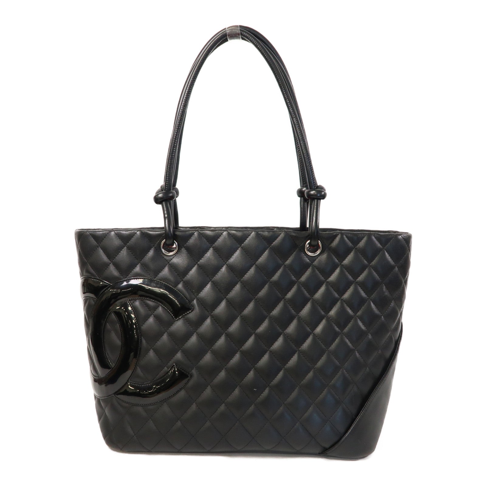 CHANEL 【激減優惠】菱格牛皮皮革Cambon Tote Bag銀扣手挽袋黑色