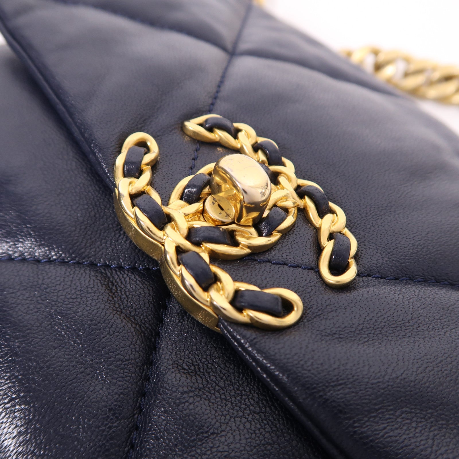 CHANEL CC C19 Small 2 Way Shoulder Bag Lambskin Leather Blue