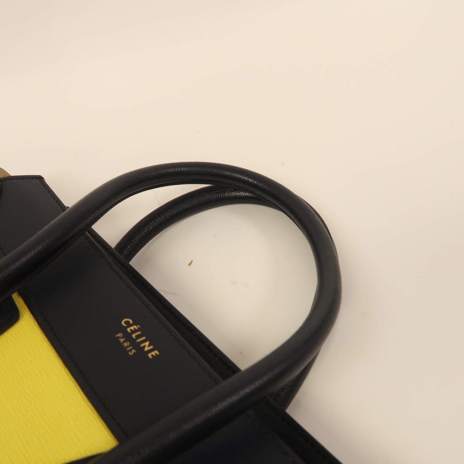 CELINE 牛皮皮革/絨面皮革Micro Luggage金扣手挽袋黑色/黃色/啡色