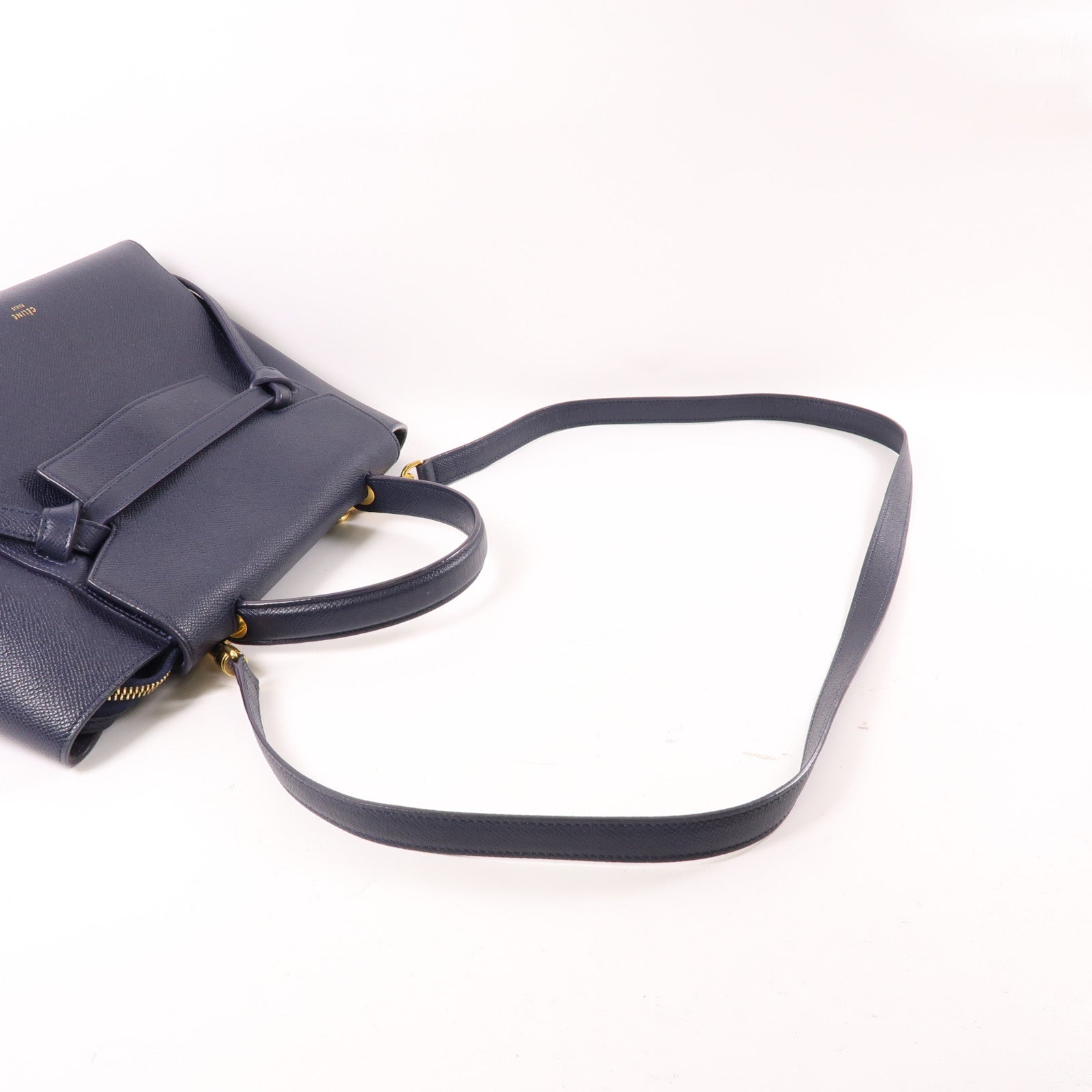 CELINE 牛皮皮革Belt Bag金扣手挽肩背兩用袋深藍色