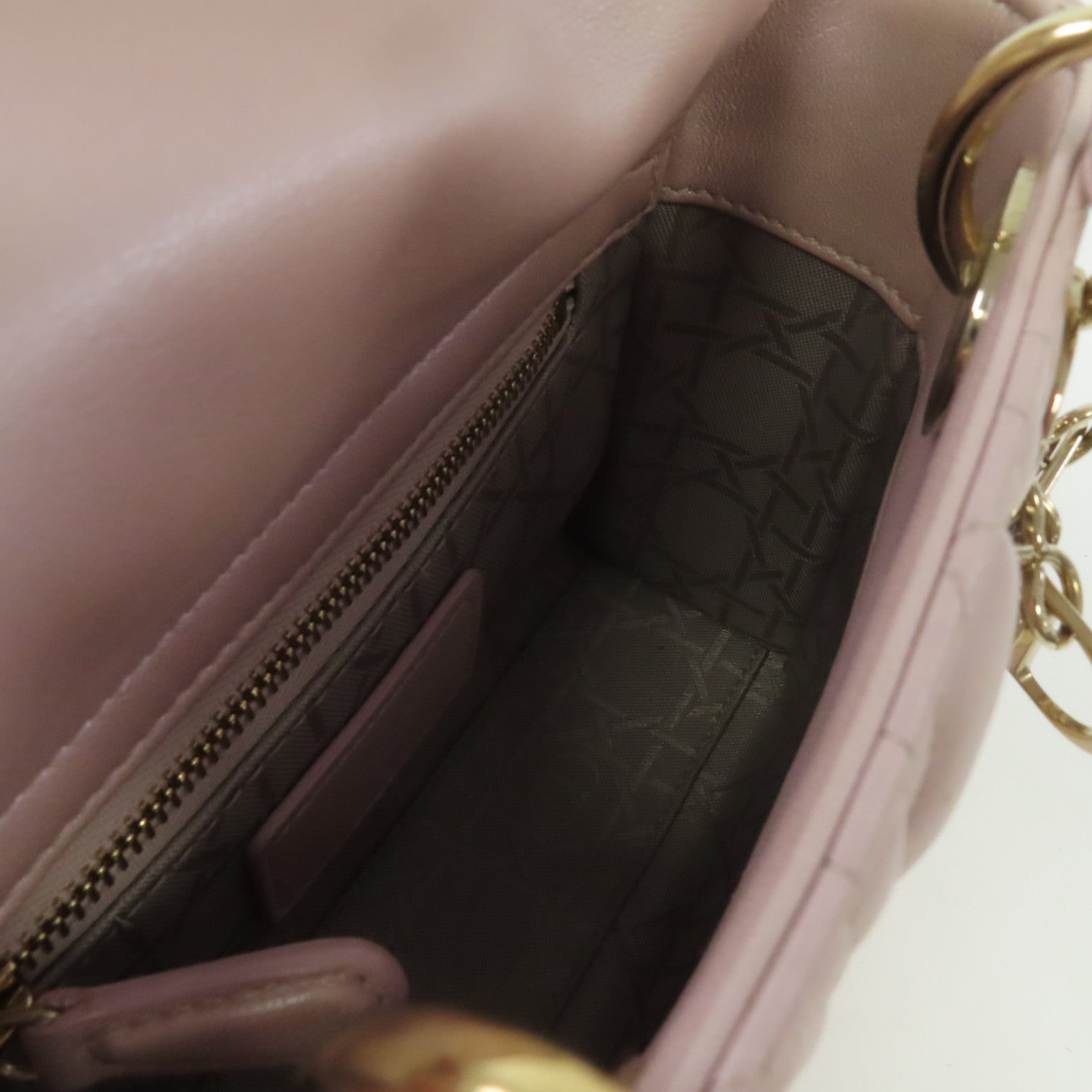 Dior 羊皮皮革Mini Lady Dior金扣手挽肩背兩用袋粉紅色