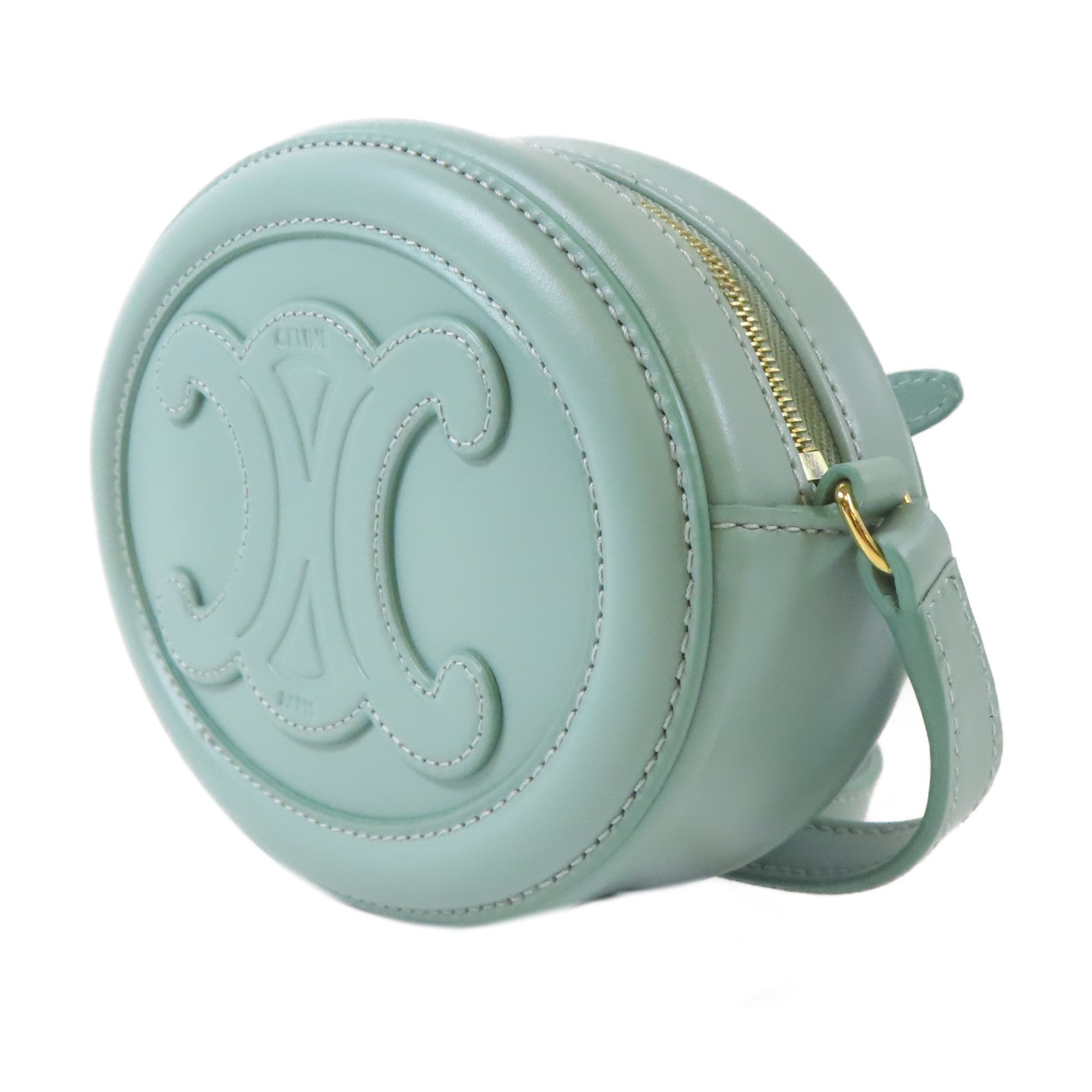 CELINE 羊皮皮革Cuir Triomphe金扣肩背袋薄荷綠色