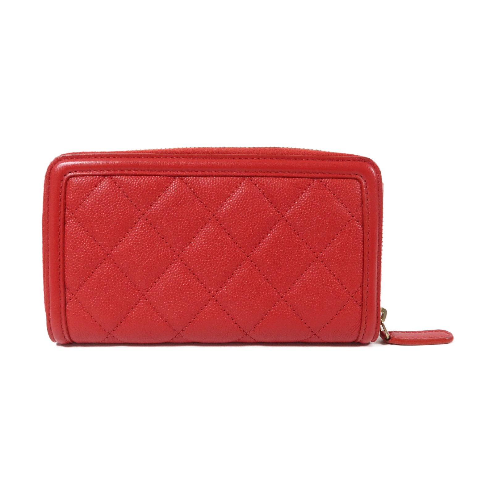 CHANEL 菱格牛皮皮革Card Case金扣卡片套紅色