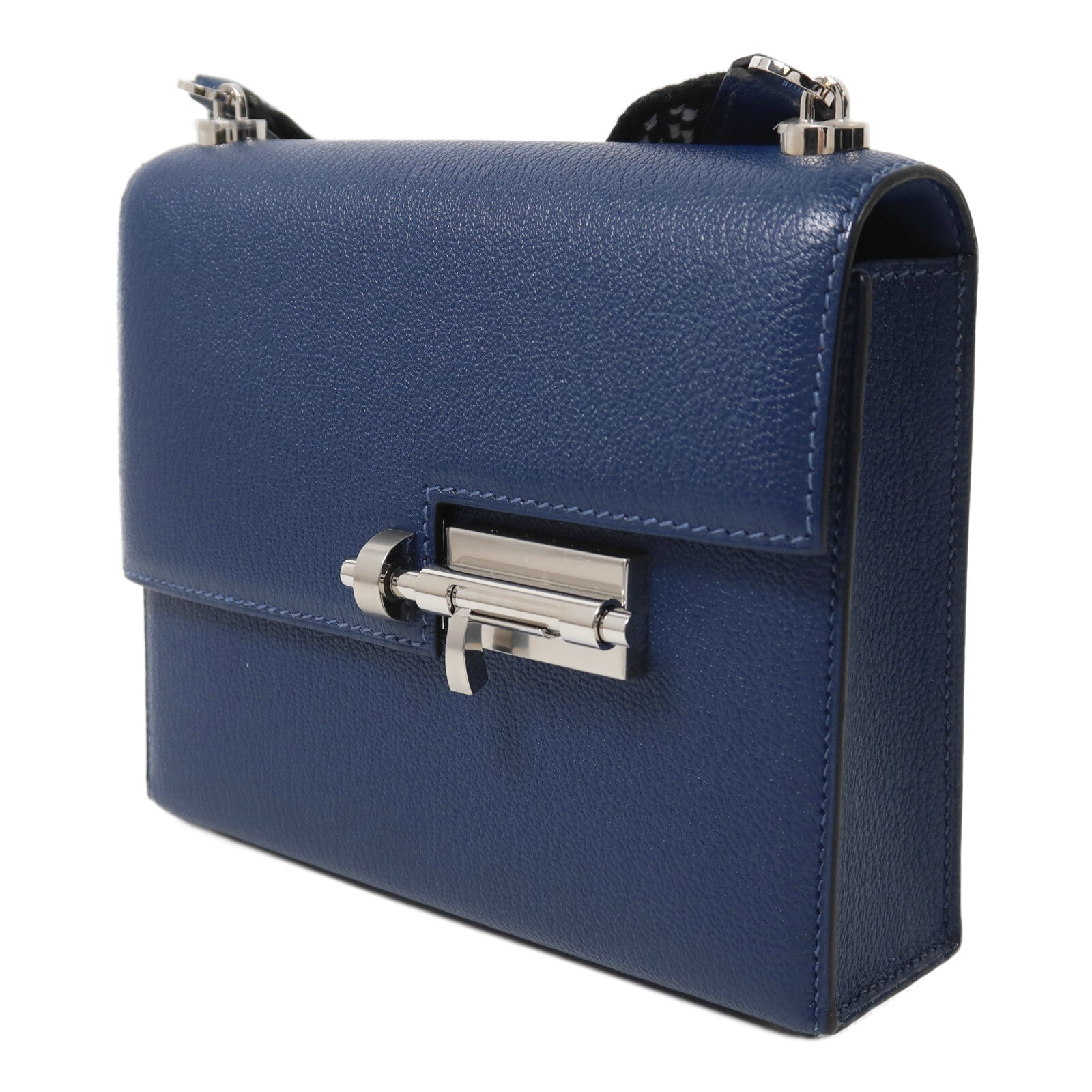 HERMES Chevre皮革Verrou Mini肩背袋Bleu Agate