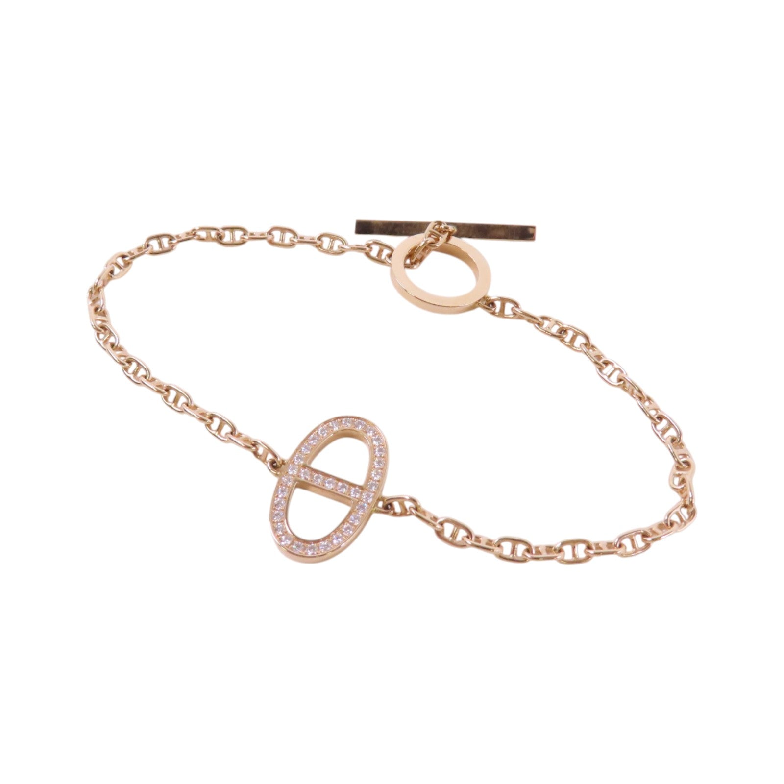 HERMES 18K玫瑰金Chaine d'ancre Contour Bracelet金扣鑽石手鏈