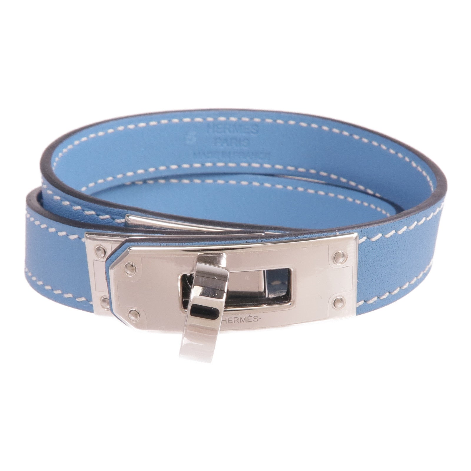 HERMES Swift皮革Kelly Double Tour手鐲Blue Du Nord