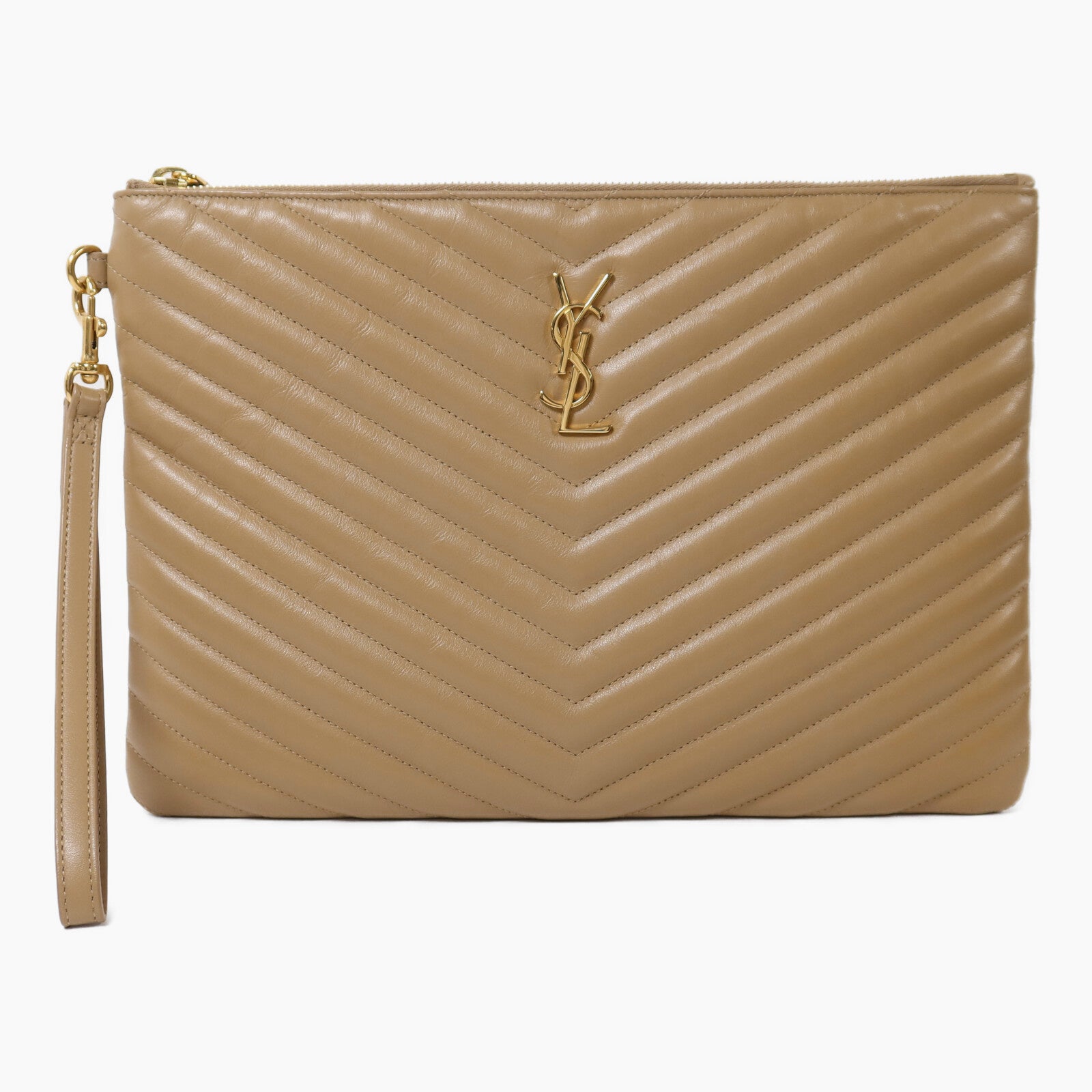 YVES SAINT LAURENT 牛皮皮革Pouch金扣手拿包