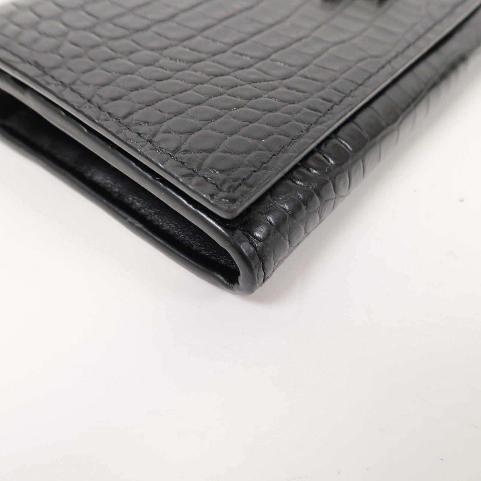 SAINT LAURENT 【激減優惠】牛皮皮革Long Wallet銀扣長錢包黑色