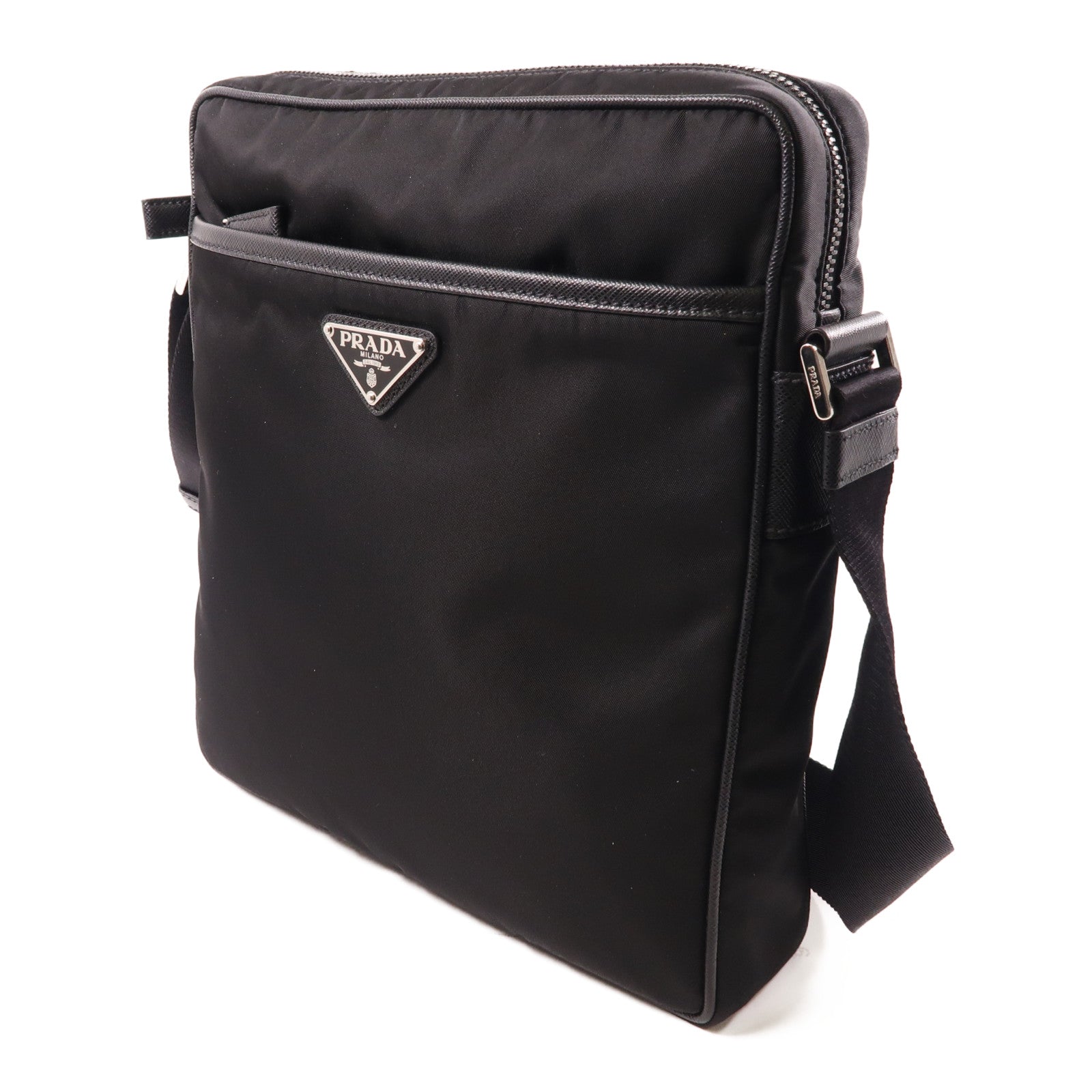 PRADA 尼龍Shoulder Bag銀扣肩背袋黑色