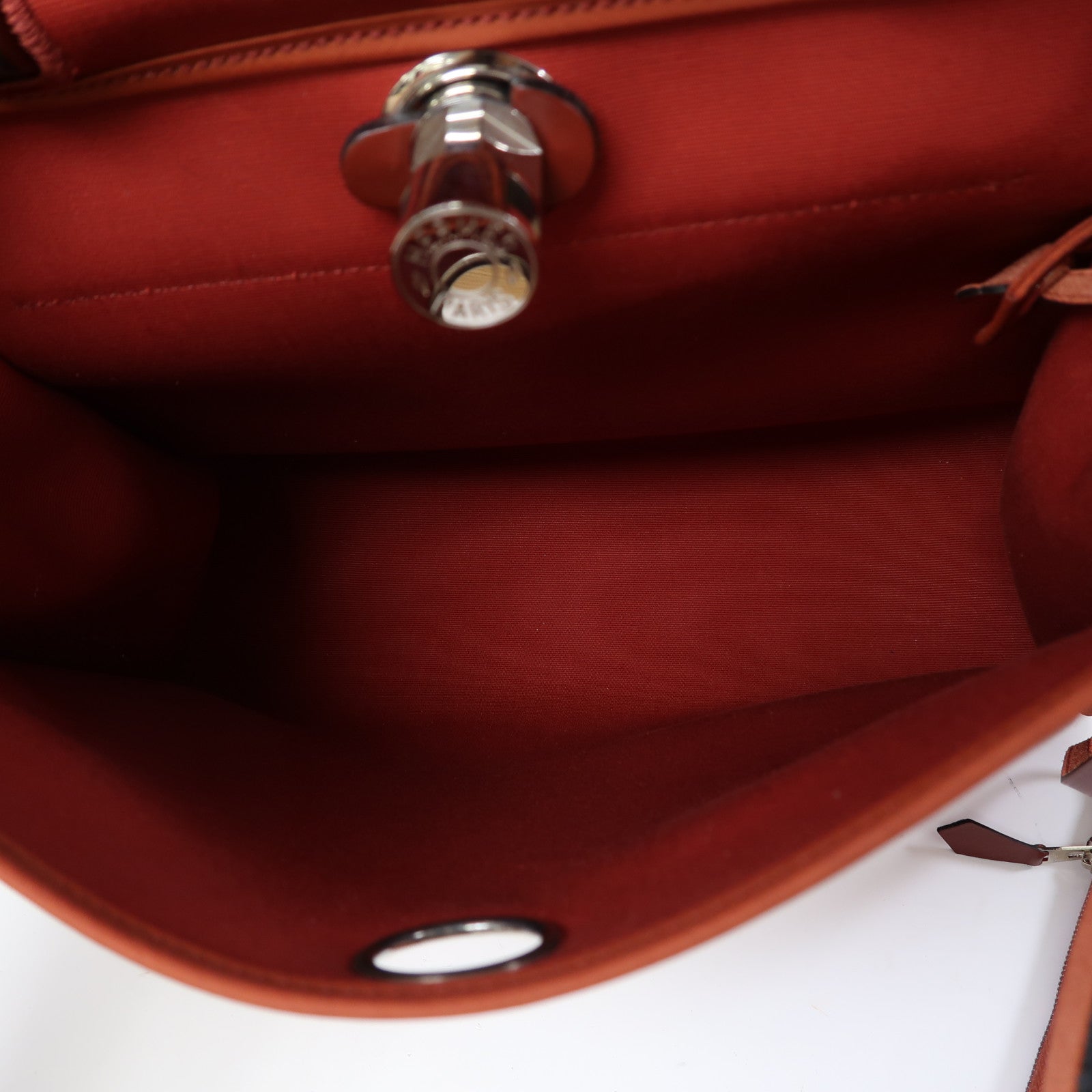 HERMES 帆布Herbag PM銀扣手挽肩背兩用袋紅色