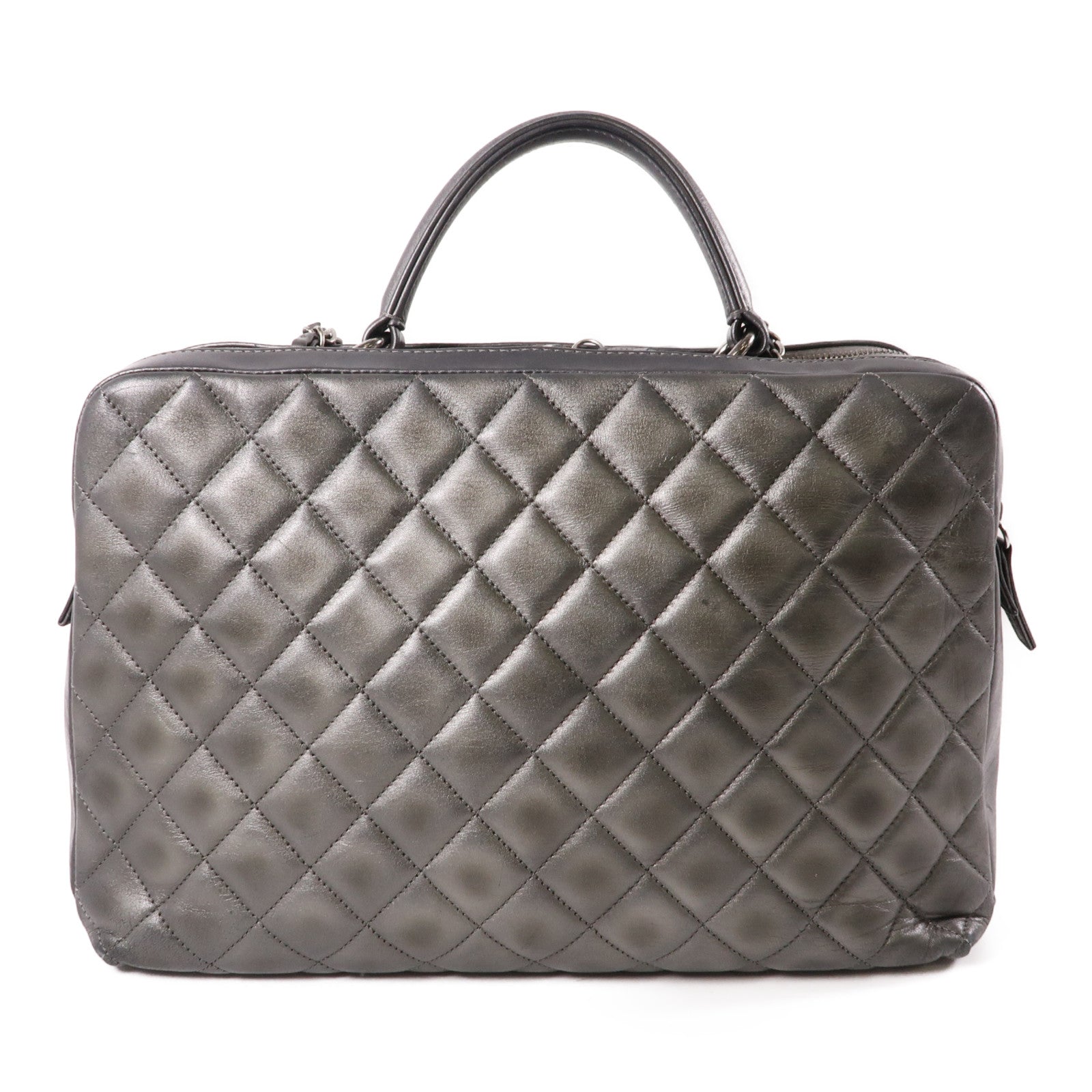 CHANEL 牛皮皮革Bowling Trendy CC銀扣手挽肩背兩用袋銀色