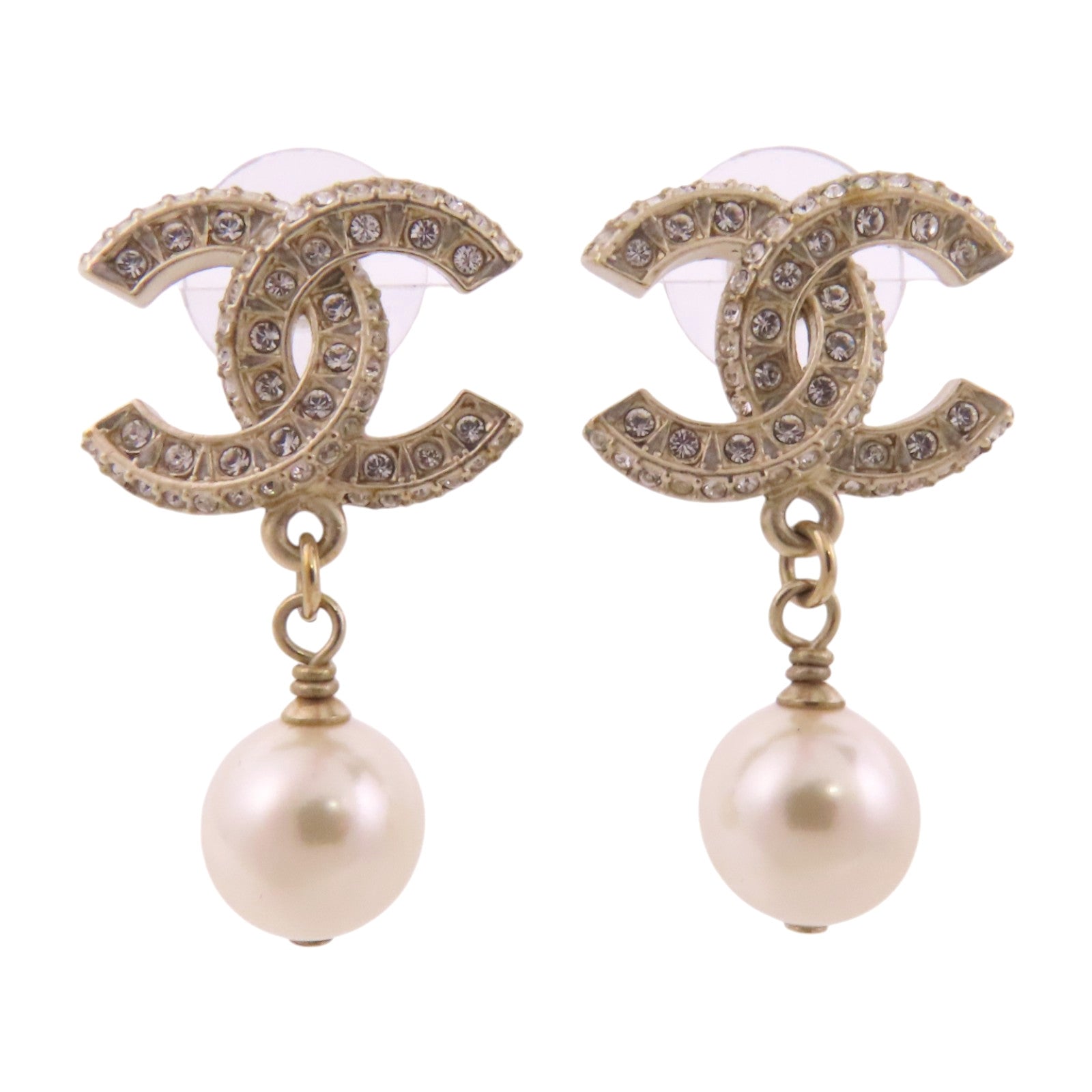 CHANEL 金屬/仿珍珠/水鑽Earrings銀扣耳環