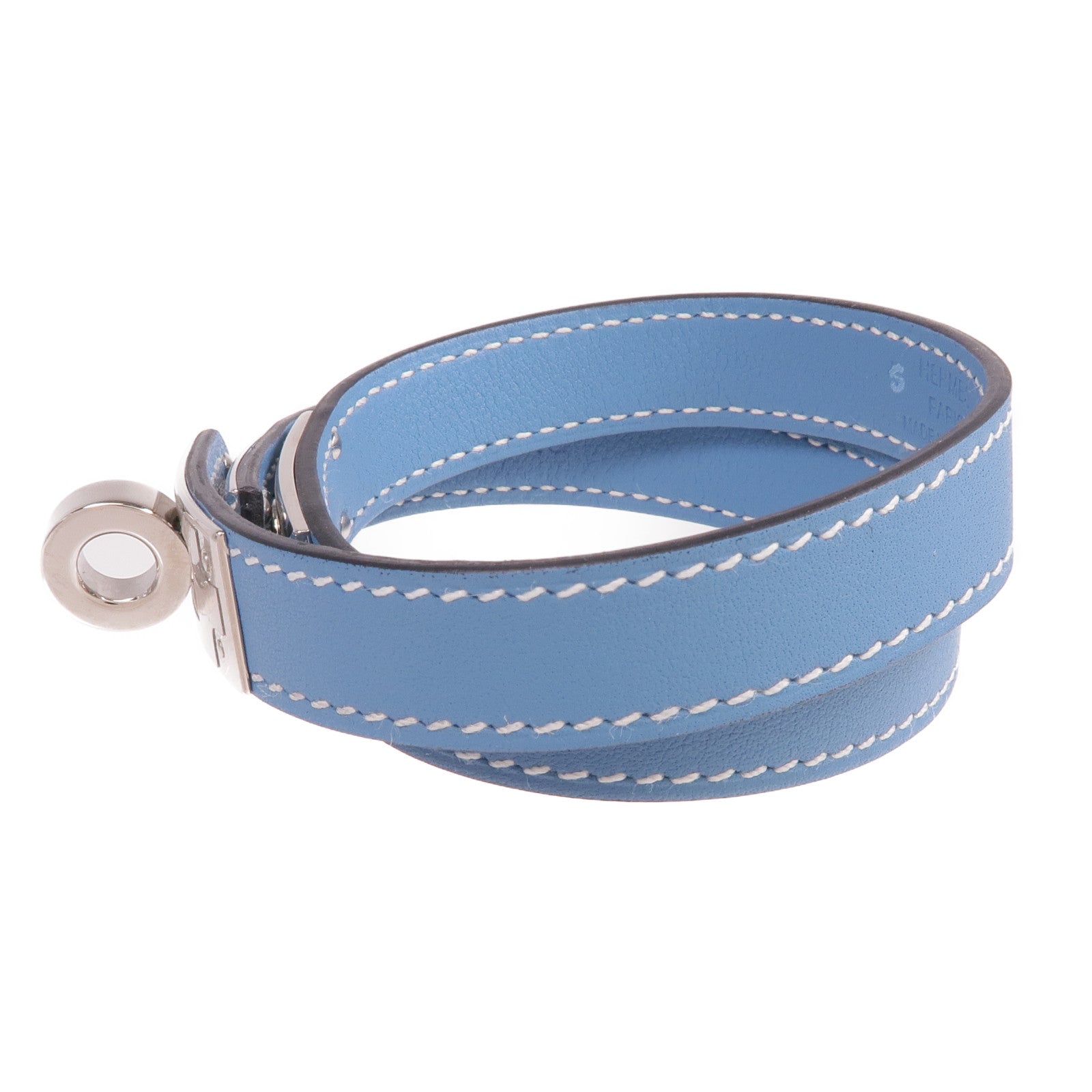 HERMES Swift皮革Kelly Double Tour手鐲Blue Du Nord