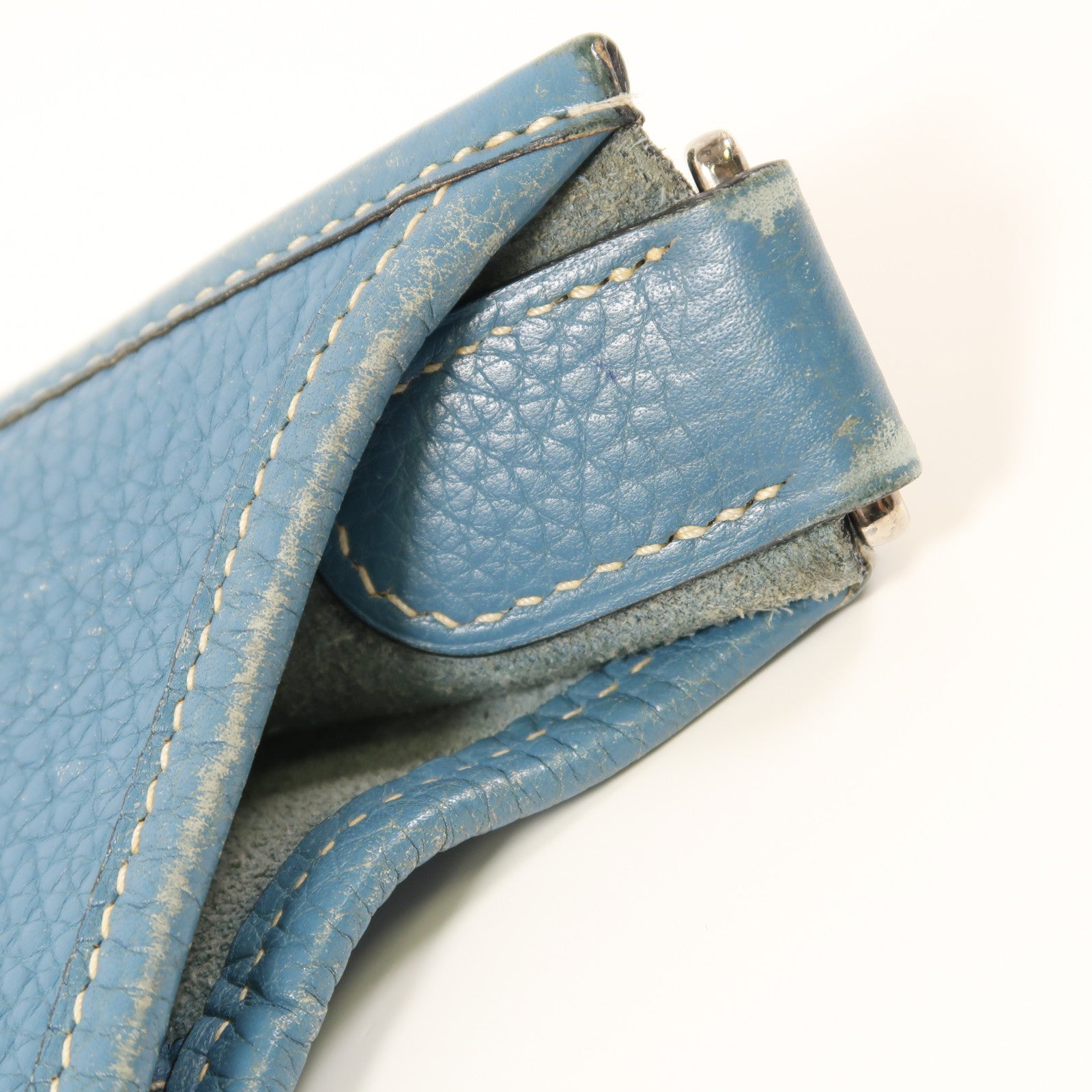HERMES Clemence皮革Evelyne PM銀扣肩背袋Bleu Jean