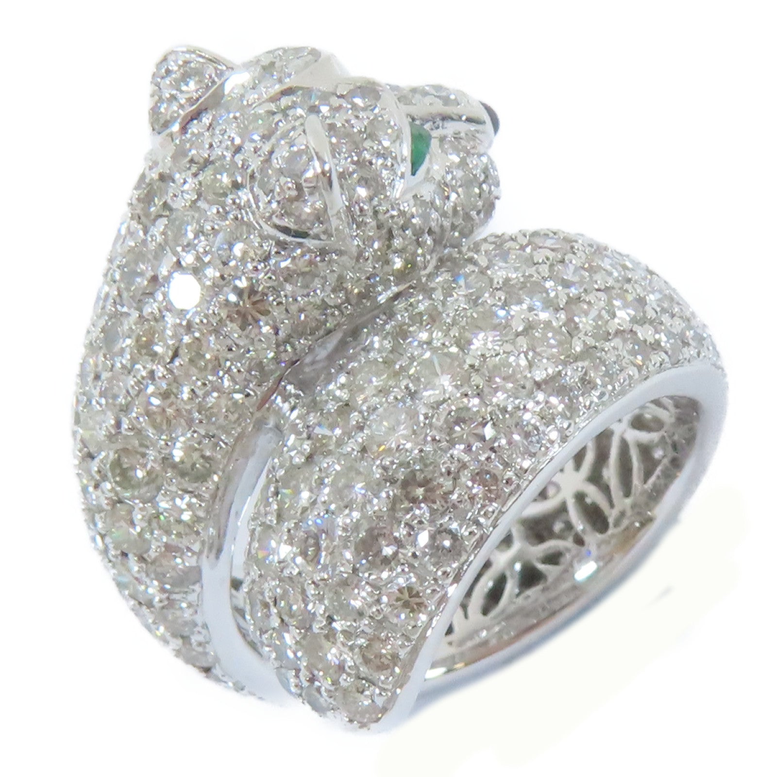 JEWELRY PT900白金Diamond Ring0.14ct綠寶石5.82ct鑽石戒指US#5.5