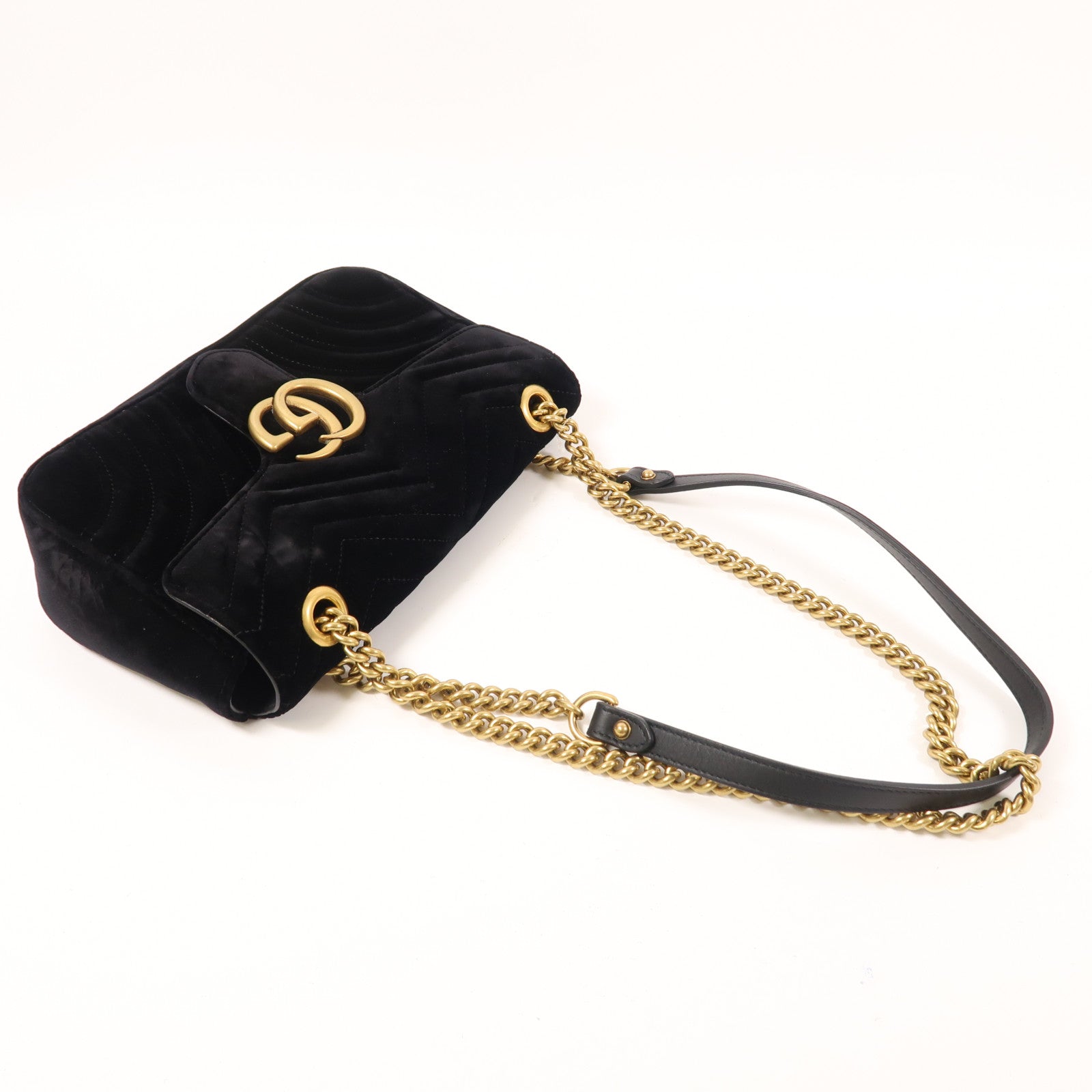 GUCCI Velvet GG Marmont Shoulder Bag金扣鏈帶肩背袋