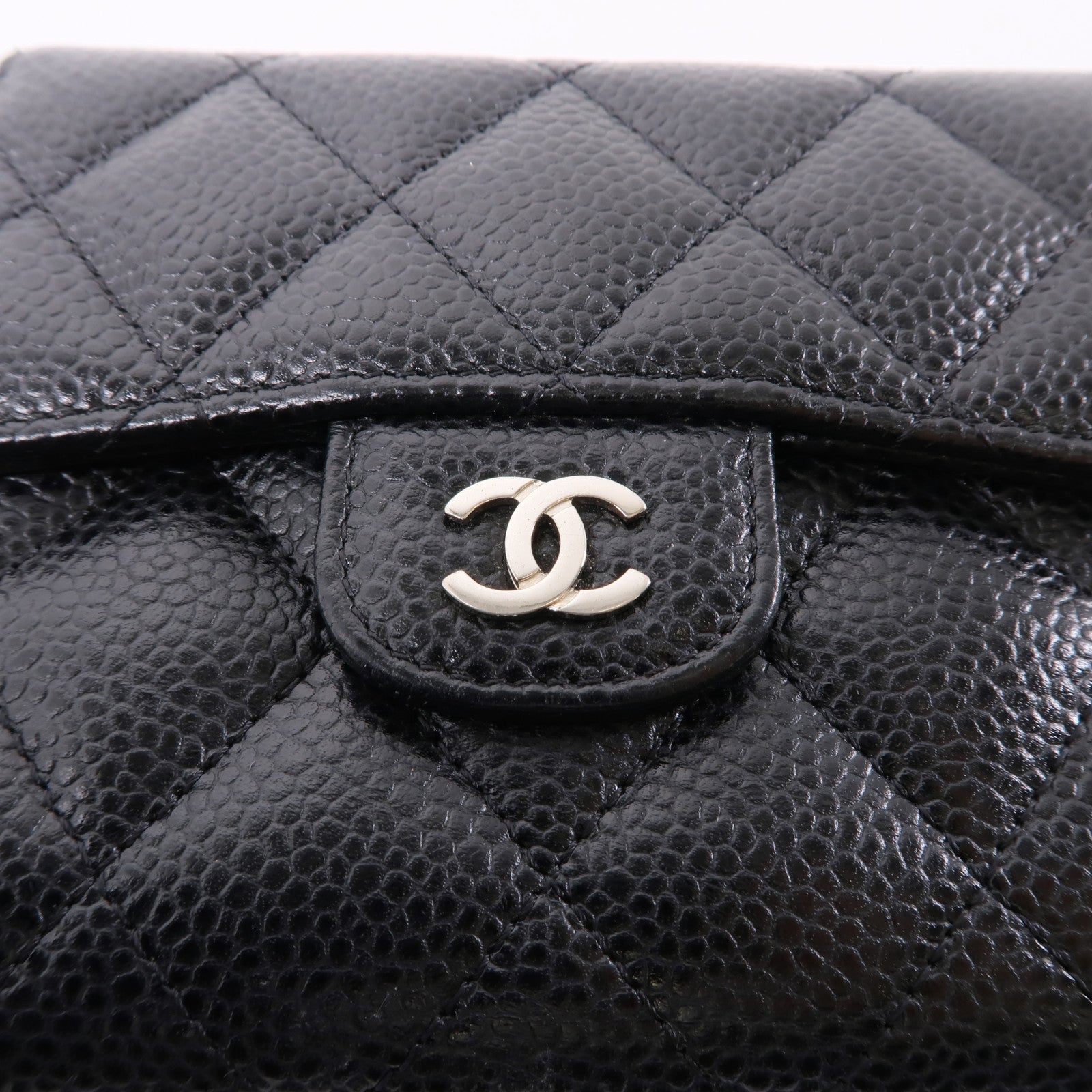 CHANEL 牛皮皮革Wallet銀扣錢包黑色