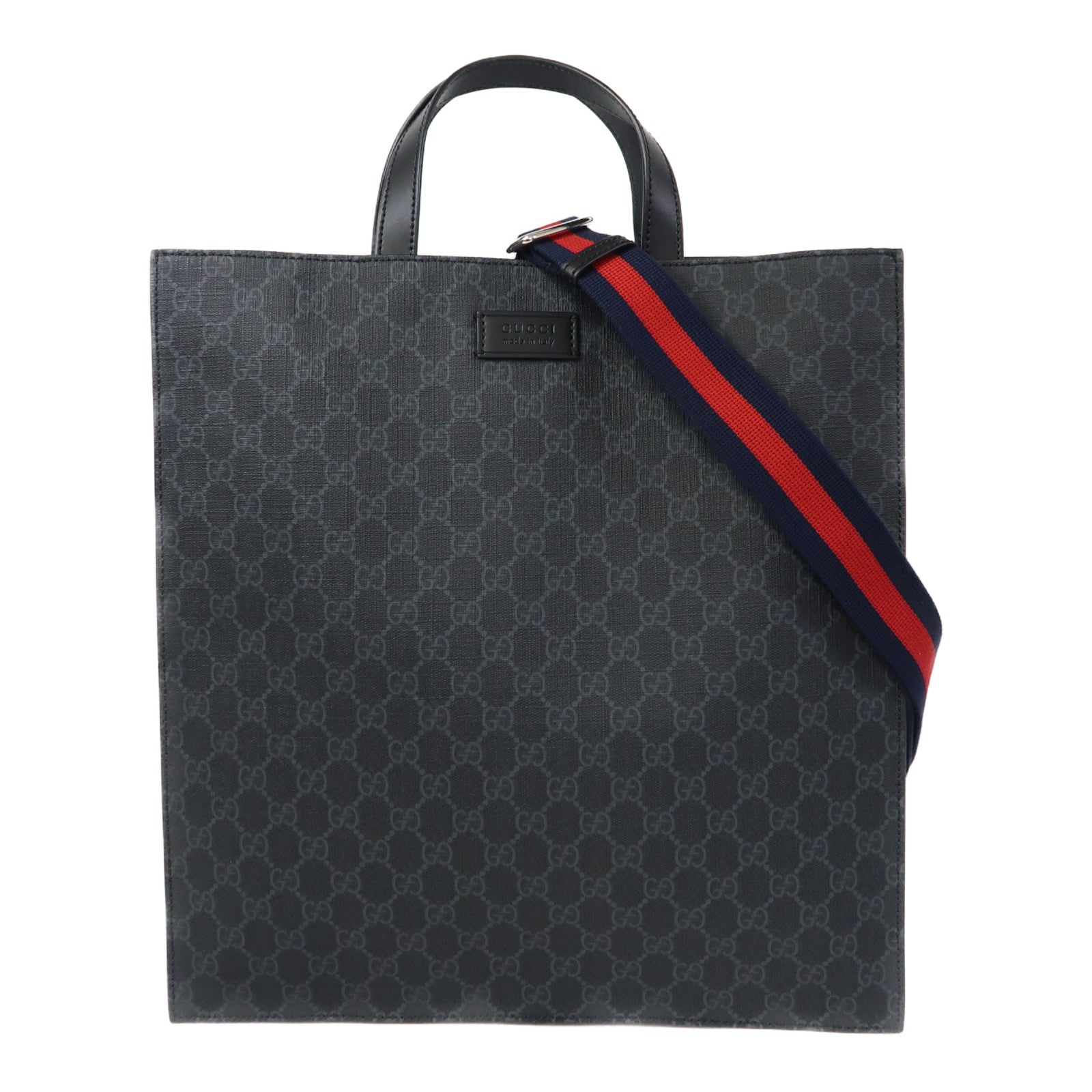 GUCCI 塗層帆布GG Supreme銀扣手挽肩背兩用袋黑色