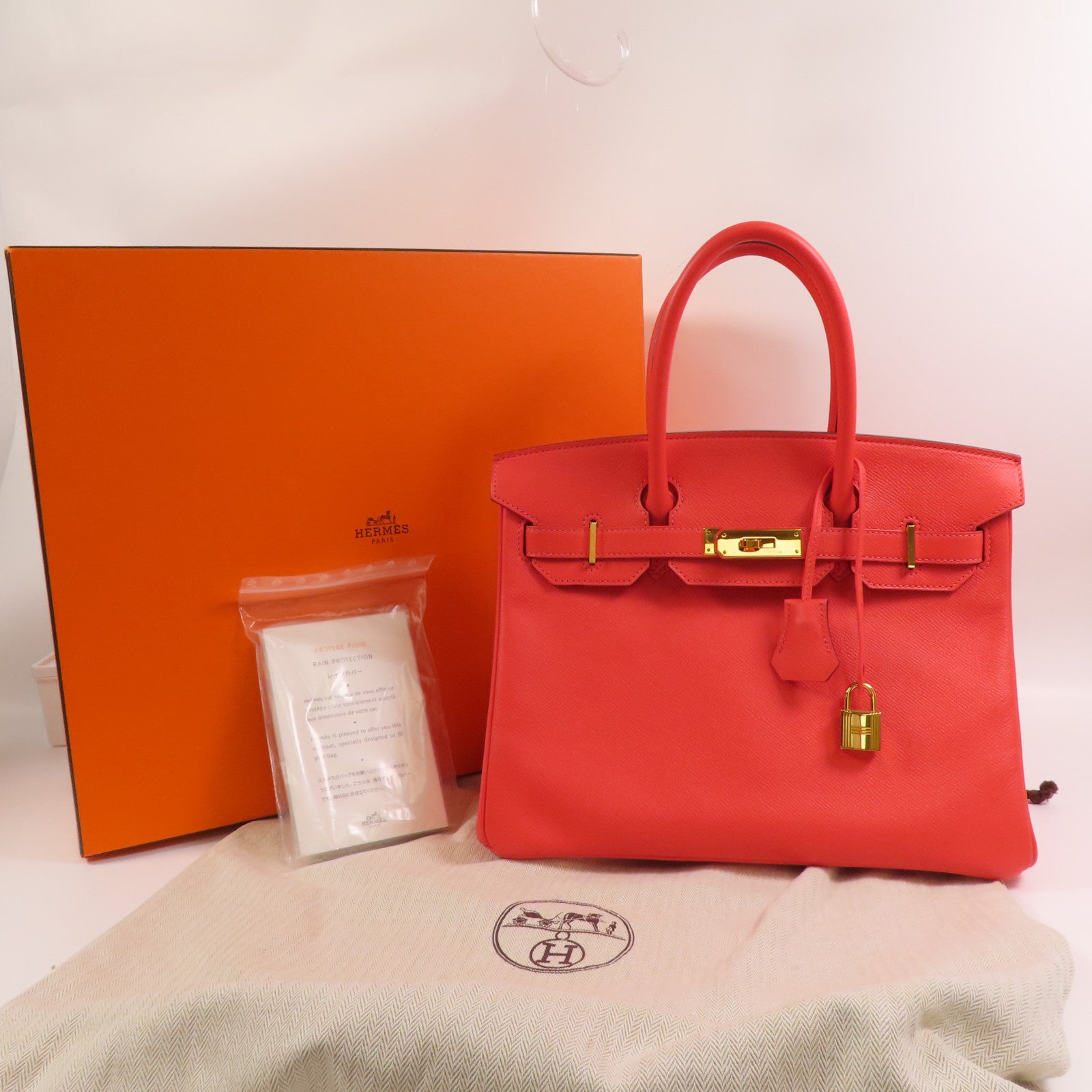 HERMES Epsom皮革Birkin 30金扣手挽袋Rose Jaipur
