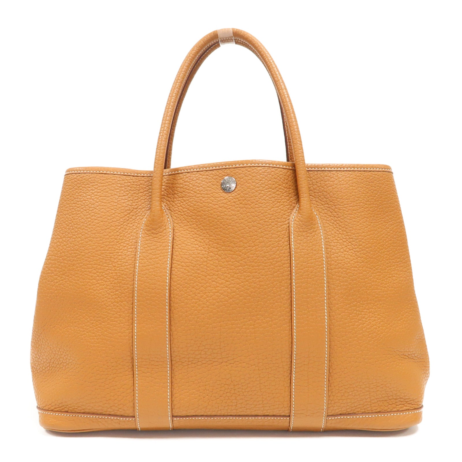 HERMES 皮革Garden Party PM銀扣手挽袋Gold/金色
