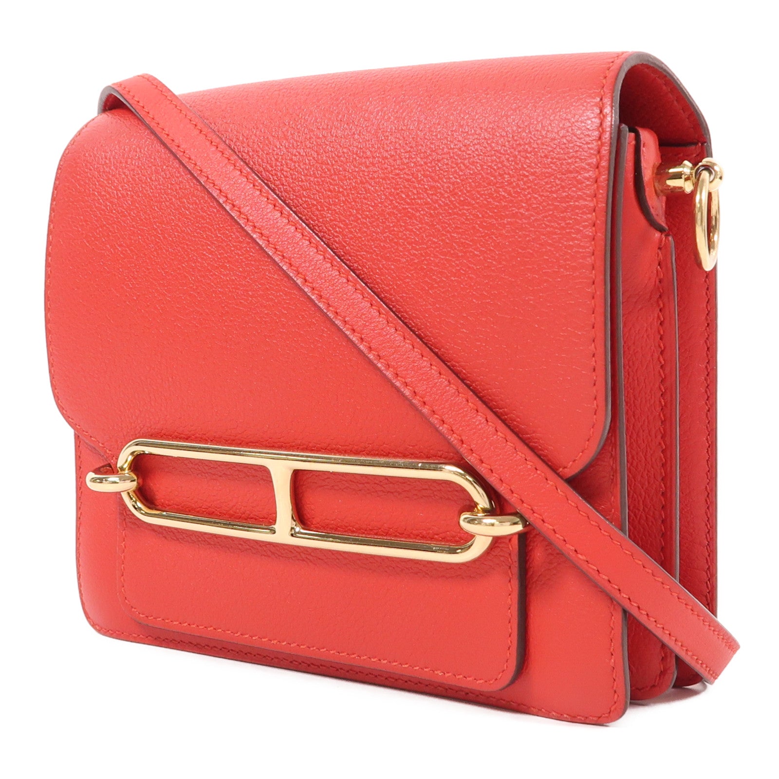 HERMES Evercolor皮革Mini Roulis金扣肩背袋S3 Rouge De Coeur
