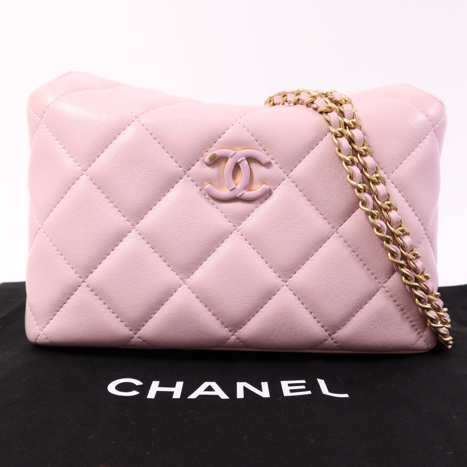 CHANEL 羊皮皮革Shoulder Bag金扣鏈帶肩背袋