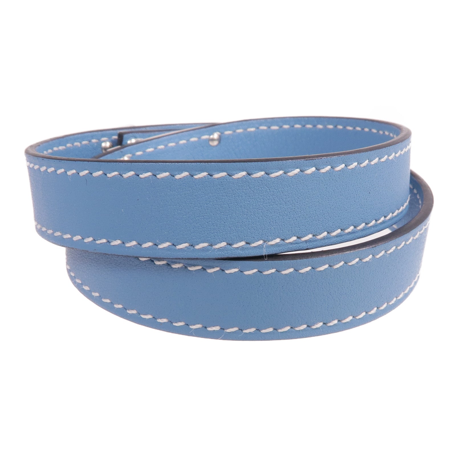 HERMES Swift皮革Kelly Double Tour手鐲Blue Du Nord