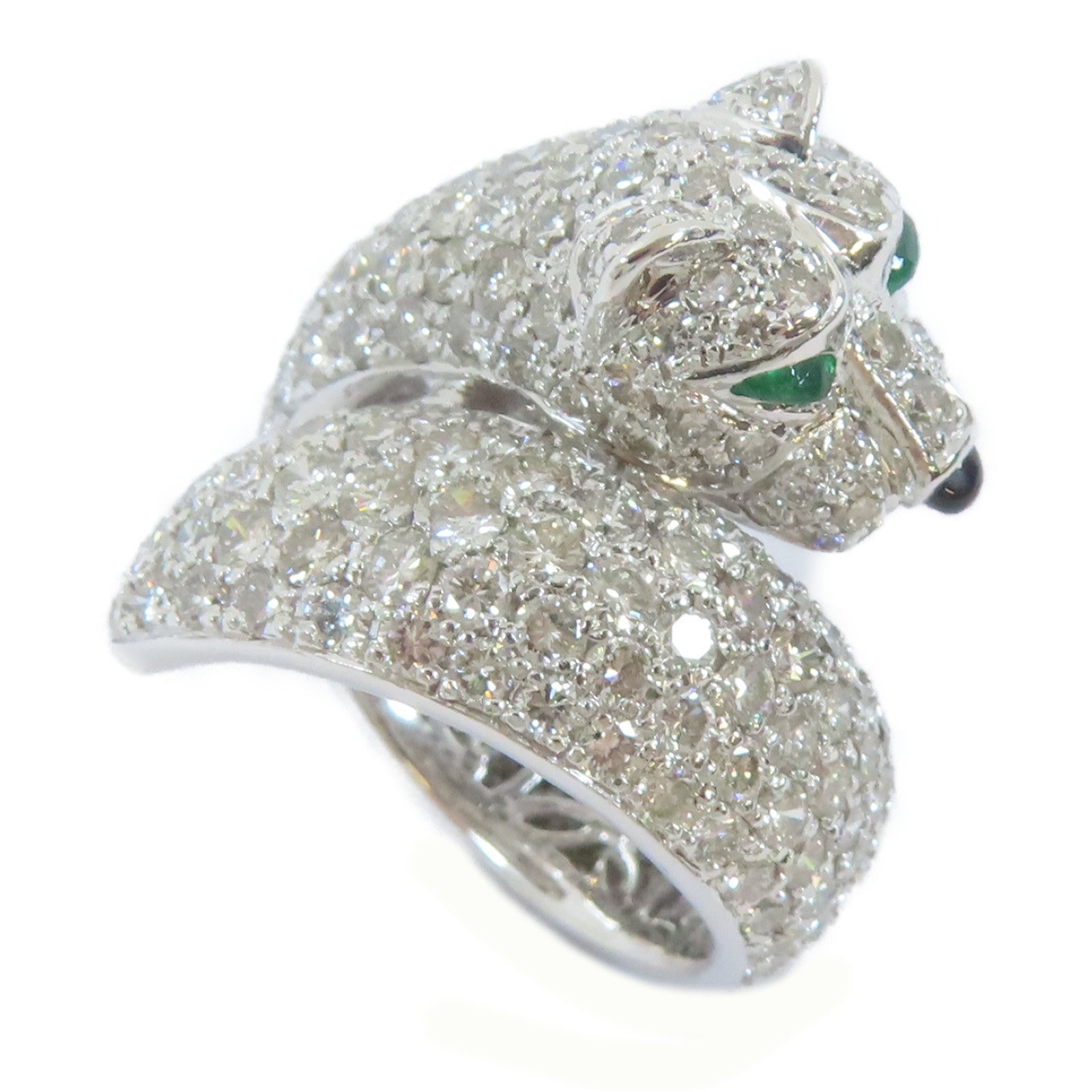 JEWELRY PT900白金Diamond Ring0.14ct綠寶石5.82ct鑽石戒指US#5.5