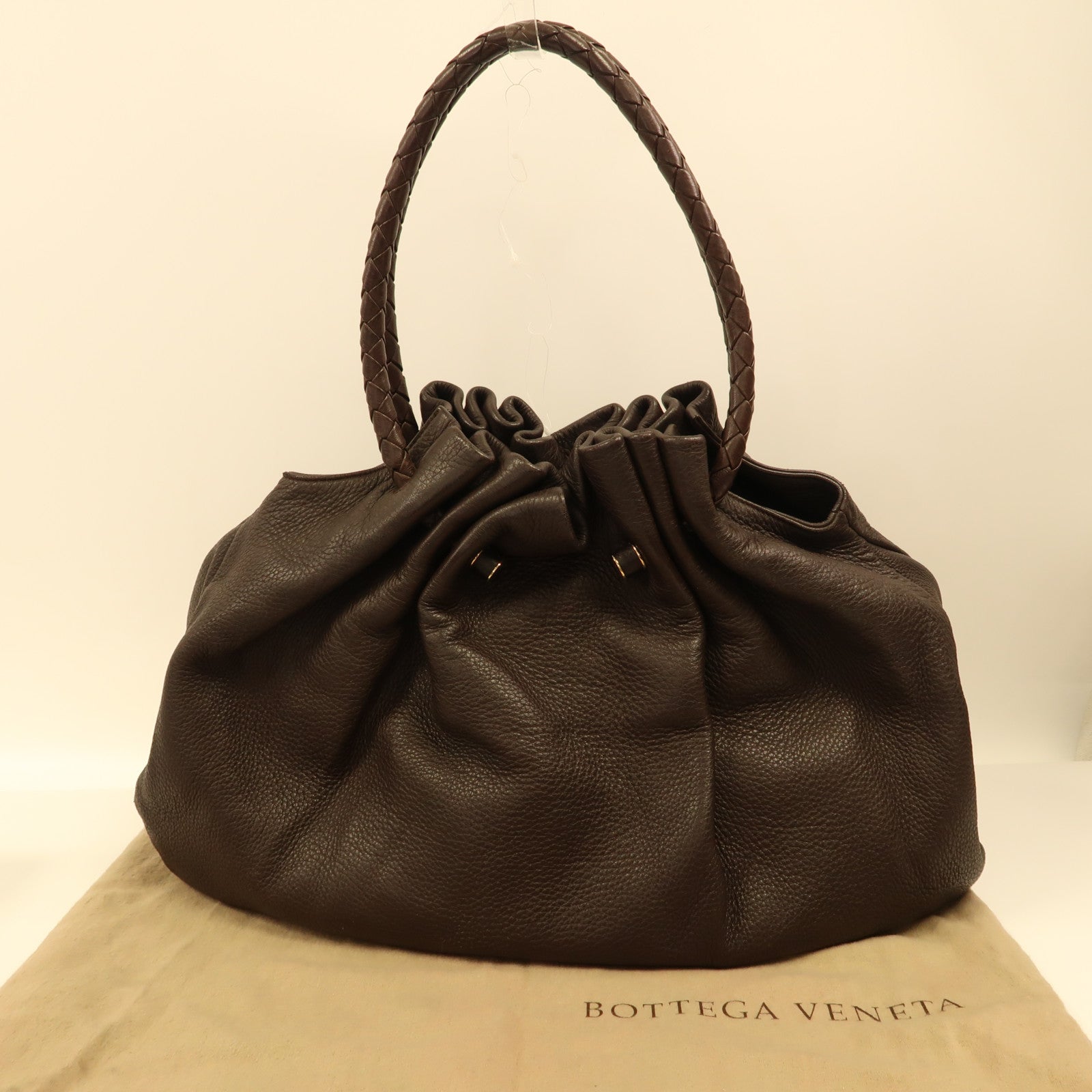 BOTTEGA VENETA 織紋皮革Shoulder Bag金扣肩背袋啡色