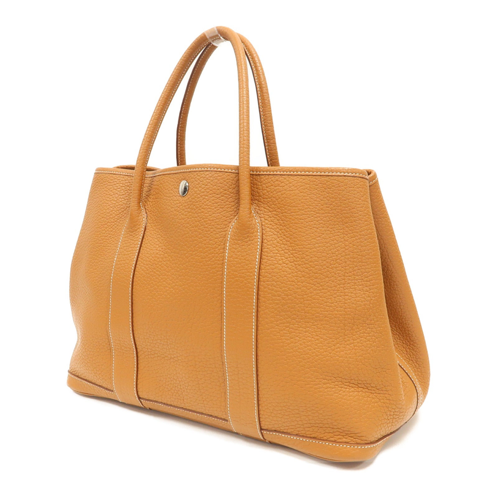 HERMES 皮革Garden Party PM銀扣手挽袋Gold/金色
