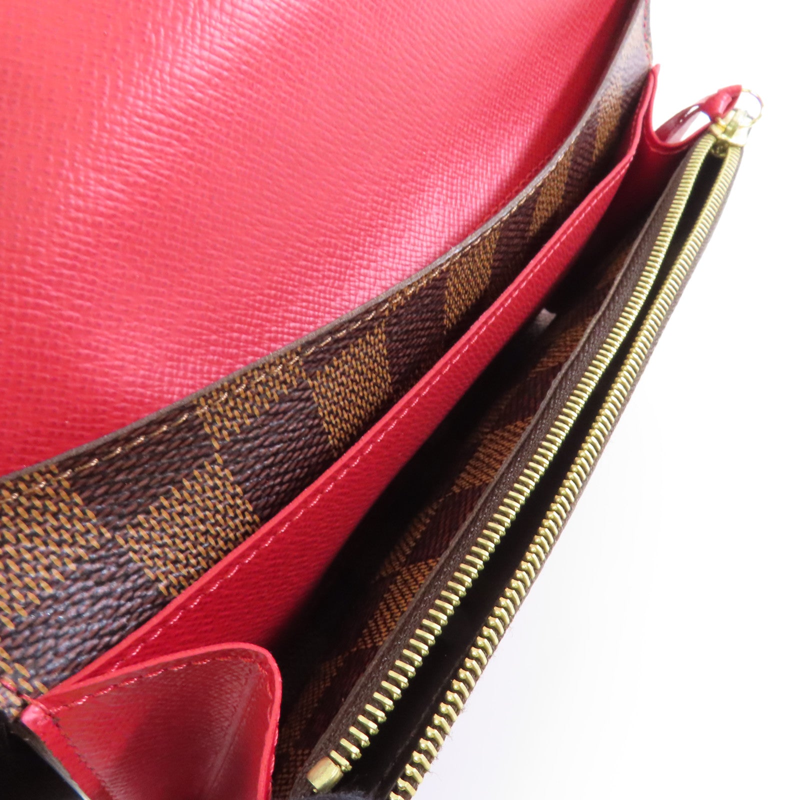 LOUIS VUITTON Damier Emilie Long Wallet金扣長錢包棕色/紅色