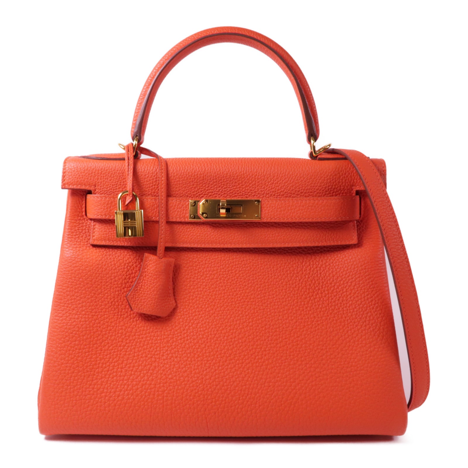 HERMES Togo皮革Kelly 28金扣手挽肩背兩用袋Capucine