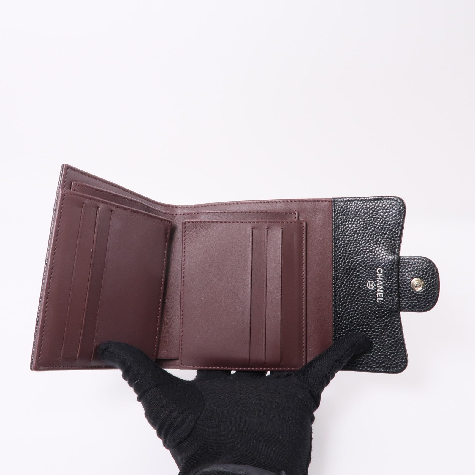 CHANEL 牛皮皮革Wallet銀扣錢包黑色