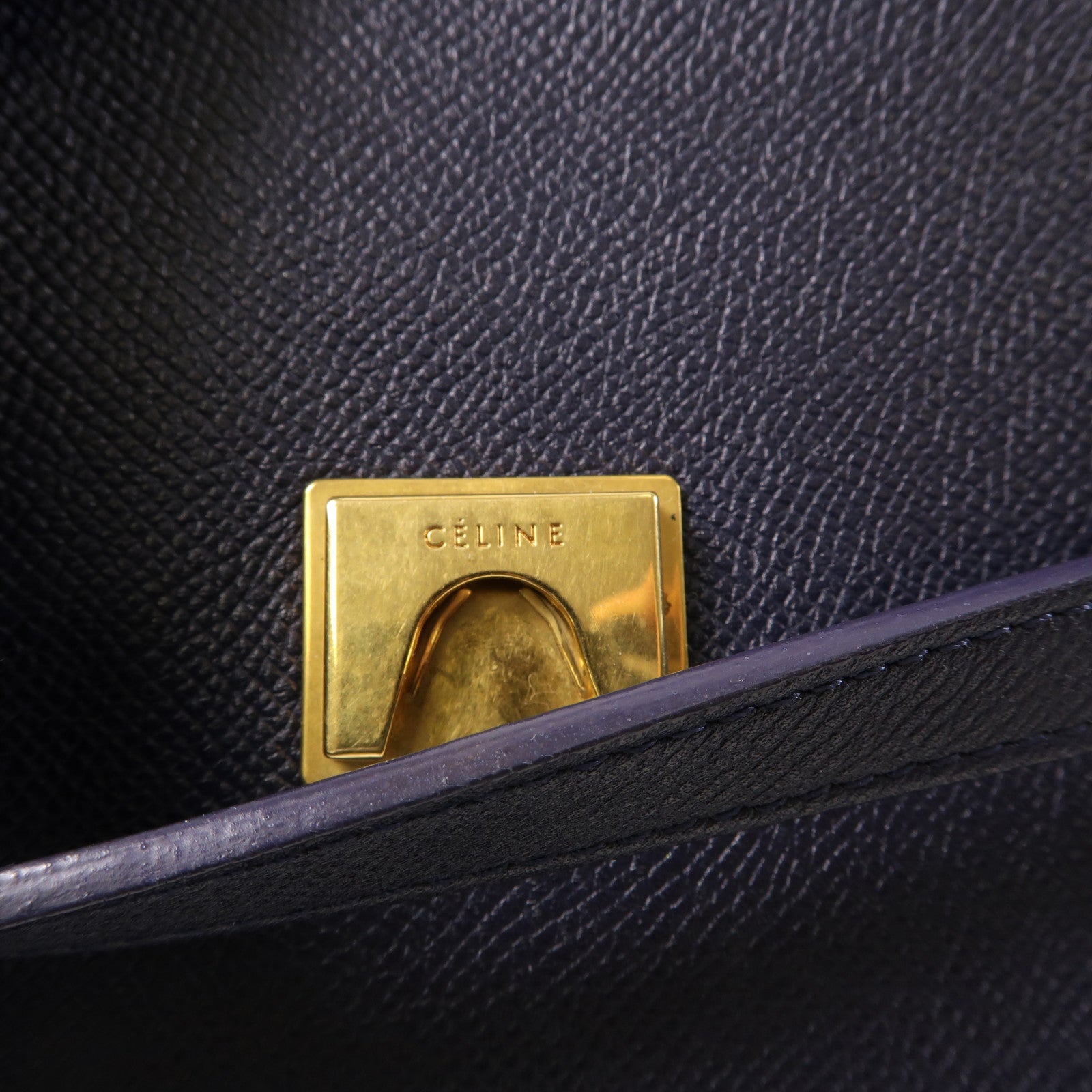 CELINE 牛皮皮革Belt Bag金扣手挽肩背兩用袋深藍色