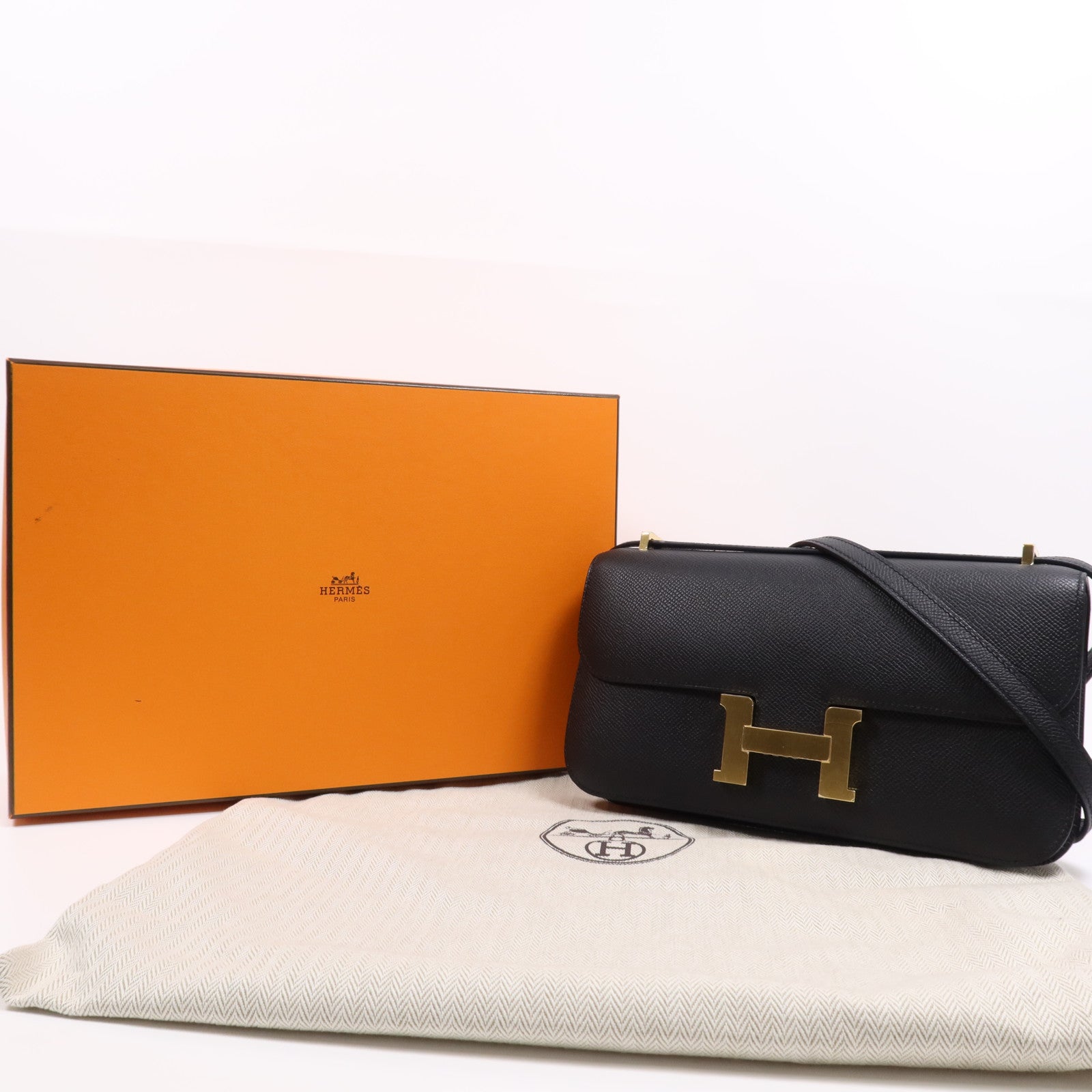 HERMES Epsom皮革Constance Elan金扣肩背袋Noir