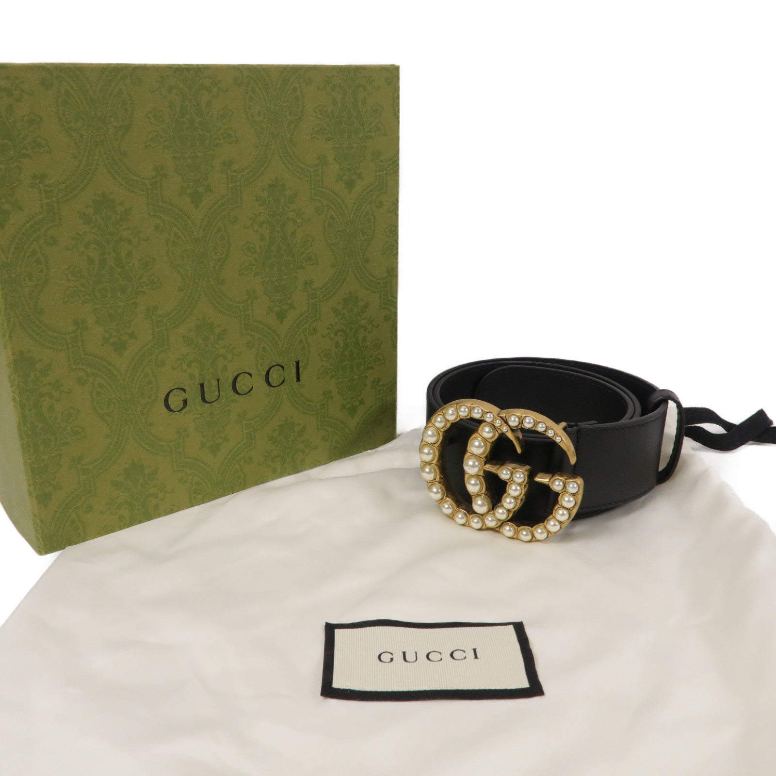 GUCCI 【激減優惠】牛皮皮革GG Marmont Pearl金扣皮帶黑色