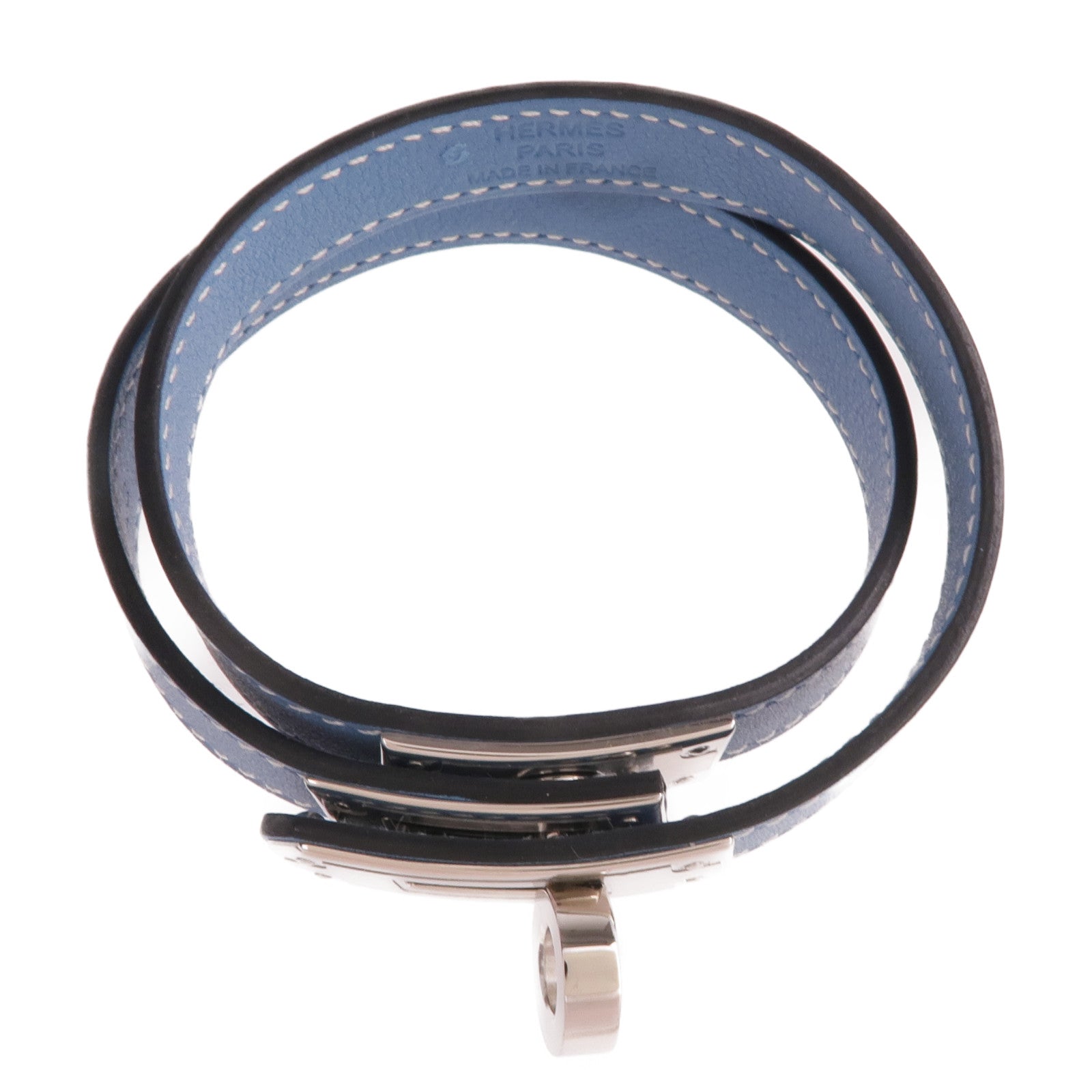 HERMES Swift皮革Kelly Double Tour手鐲Blue Du Nord