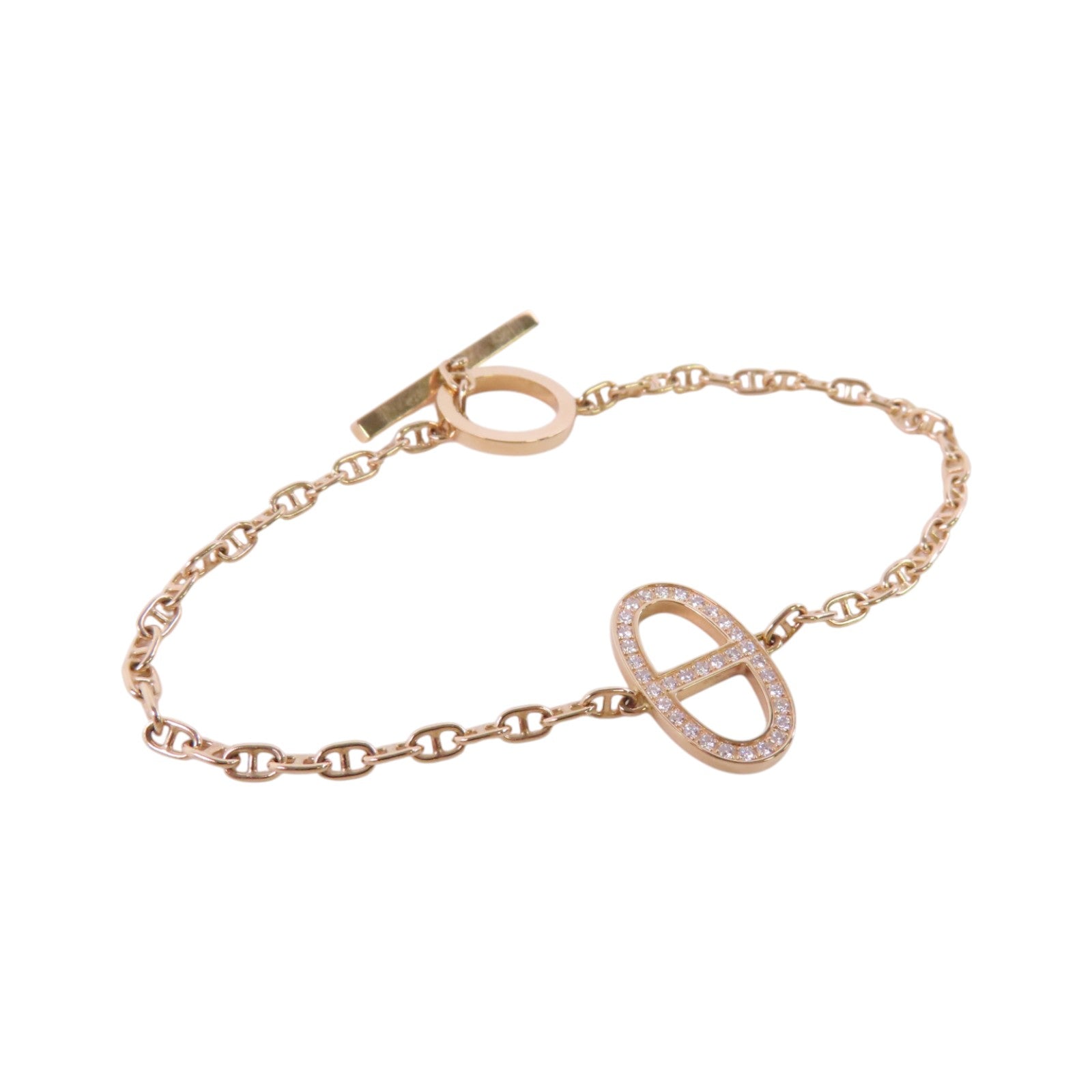 HERMES 18K玫瑰金Chaine d'ancre Contour Bracelet金扣鑽石手鏈