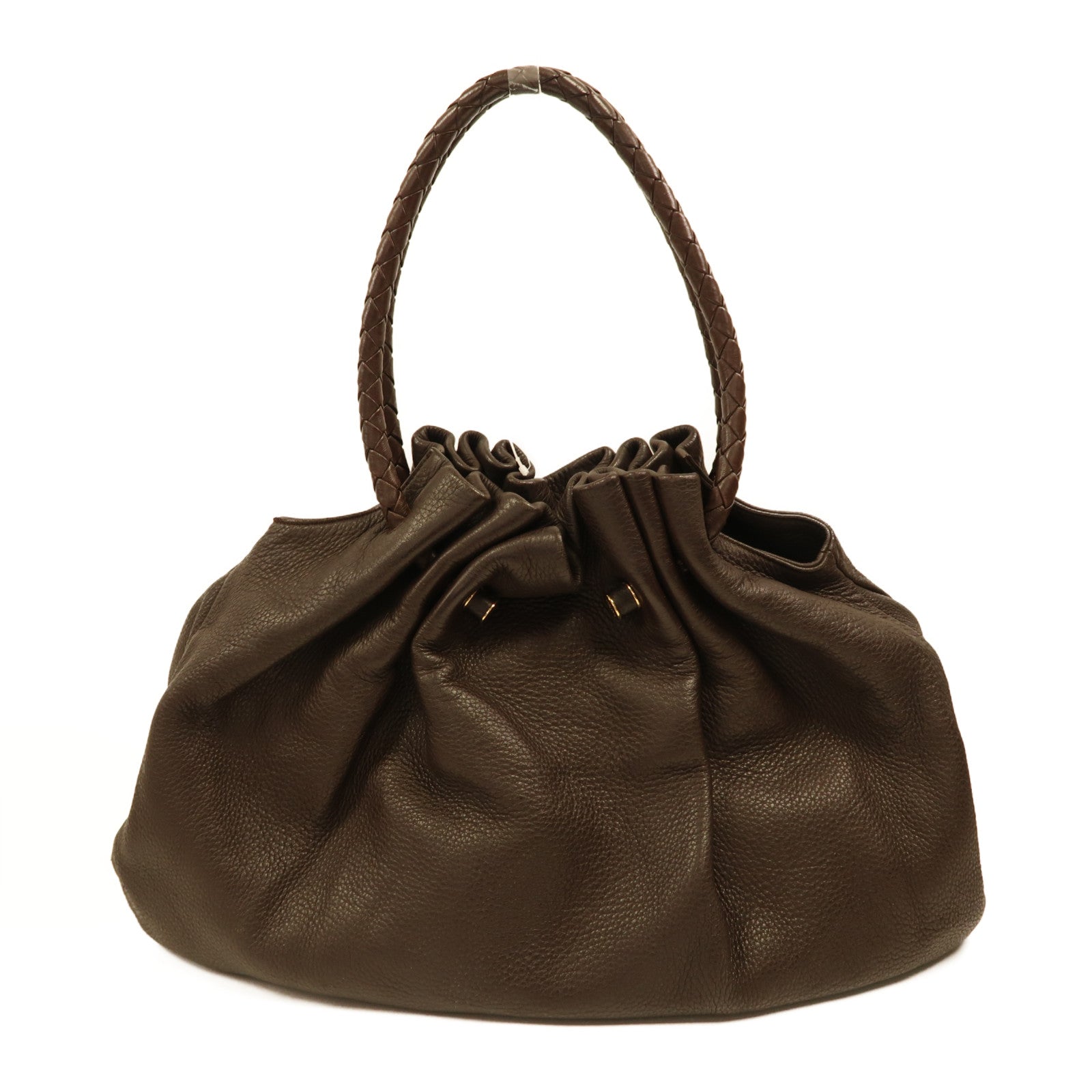 BOTTEGA VENETA 織紋皮革Shoulder Bag金扣肩背袋啡色