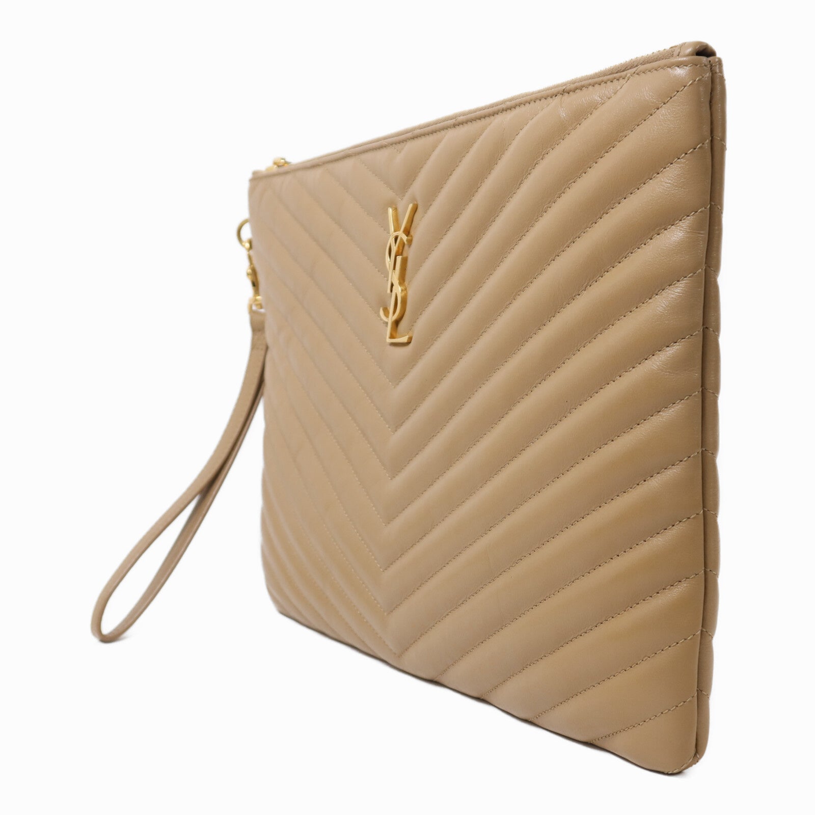 YVES SAINT LAURENT 牛皮皮革Pouch金扣手拿包