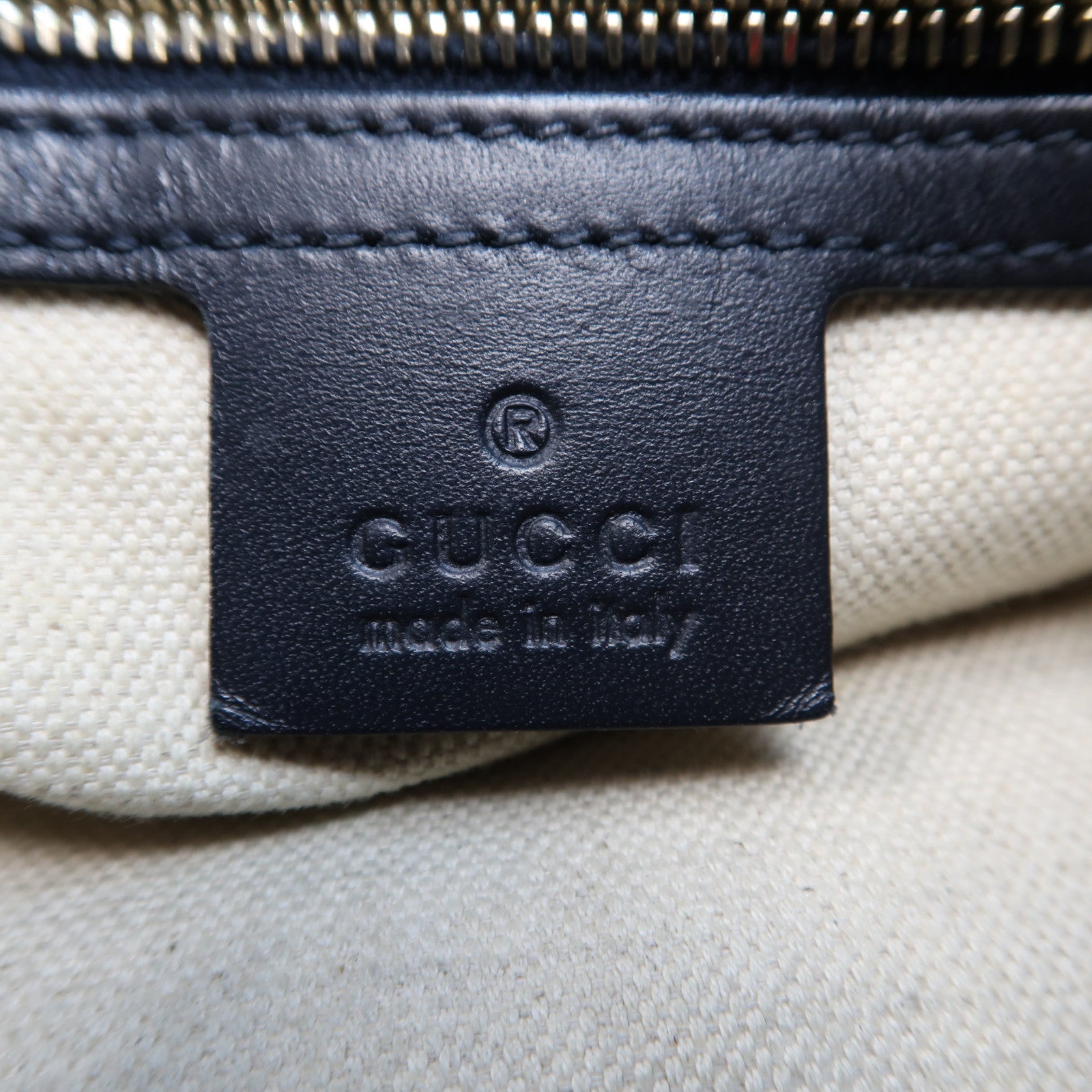GUCCI 帆布Boston Bag金扣手挽肩背兩用袋米色/深藍色