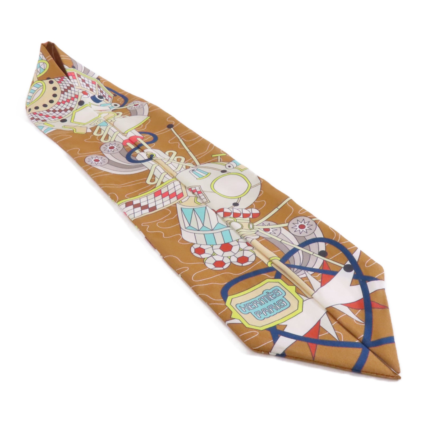 HERMES 絲質Twilly絲巾棕色/彩色