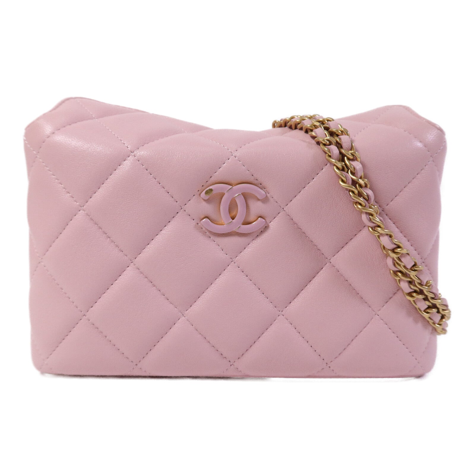 CHANEL 羊皮皮革Shoulder Bag金扣鏈帶肩背袋