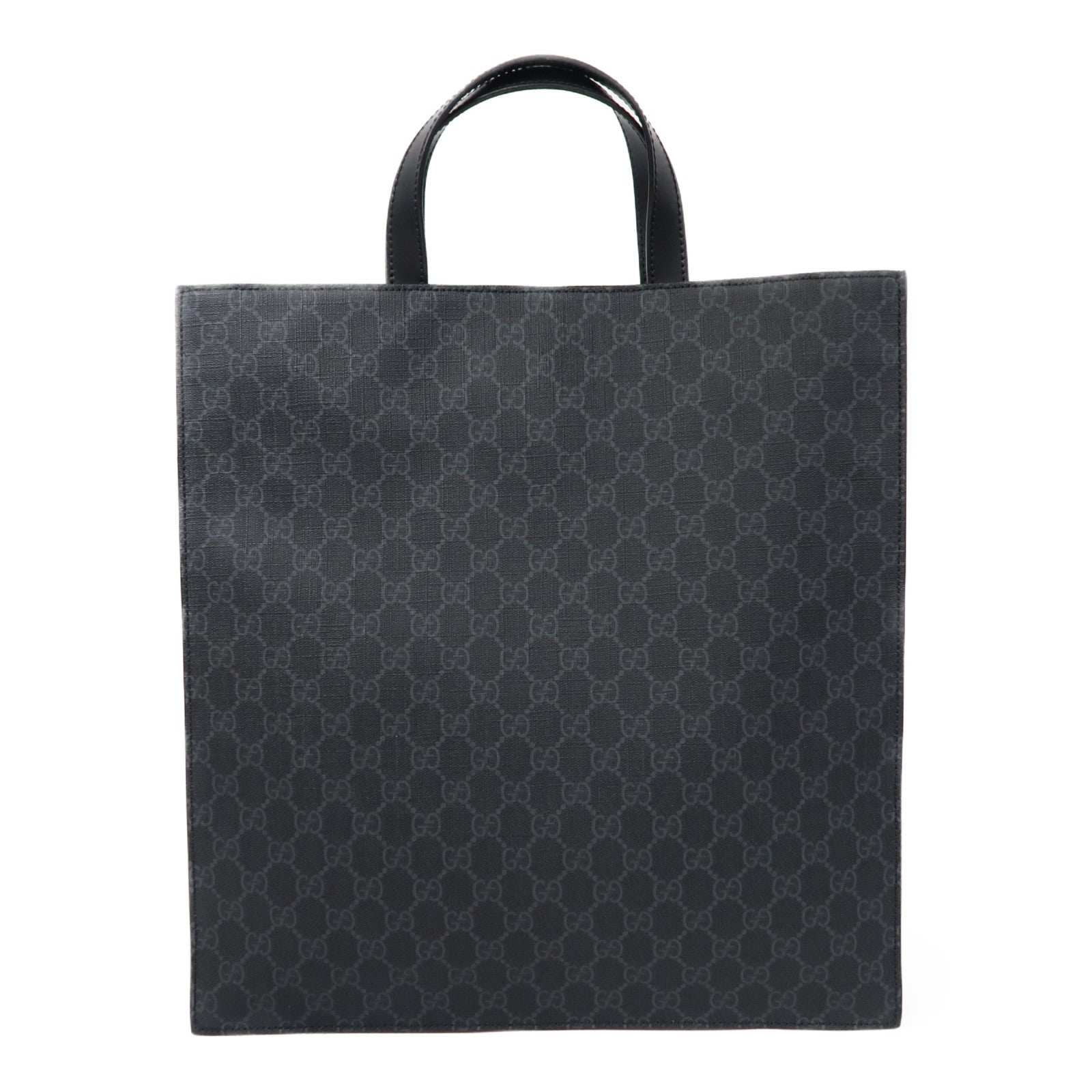 GUCCI 塗層帆布GG Supreme銀扣手挽肩背兩用袋黑色
