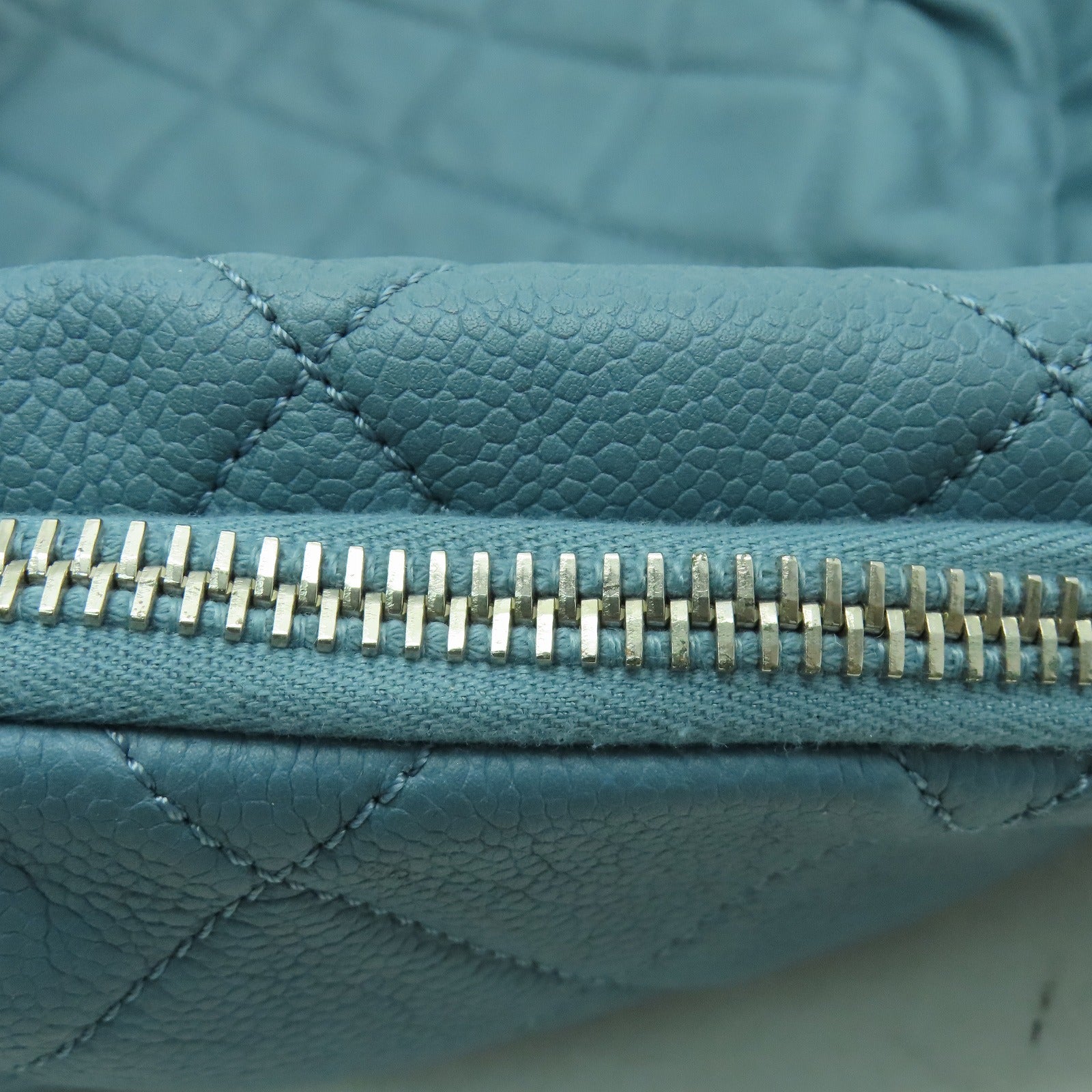 CHANEL 菱格牛皮皮革Shoulder Bag銀扣肩背袋藍色