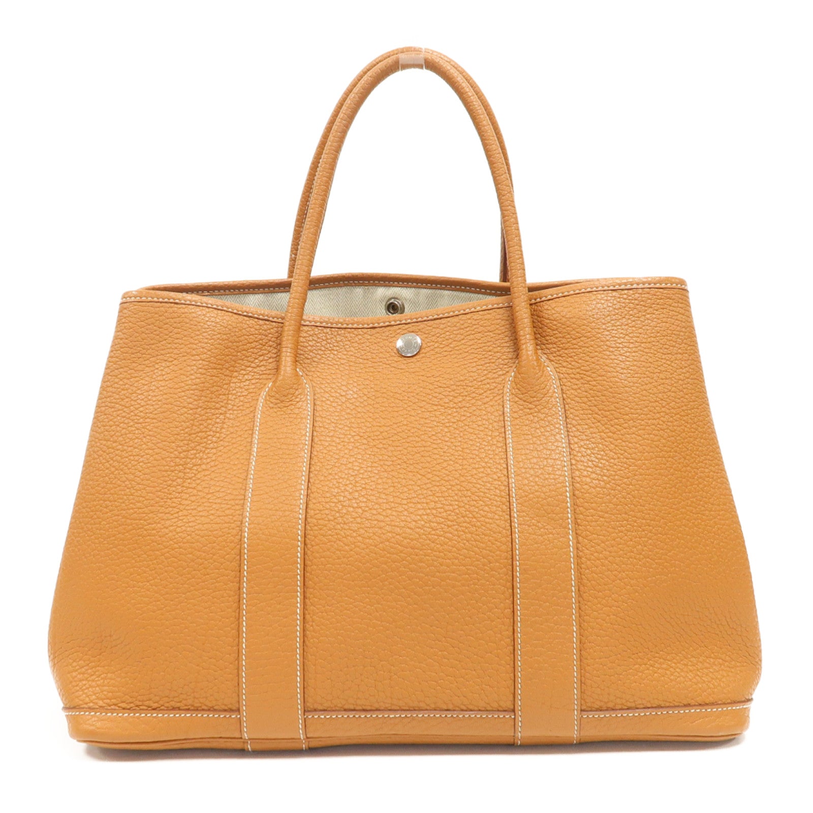 HERMES 皮革Garden Party PM銀扣手挽袋Gold/金色