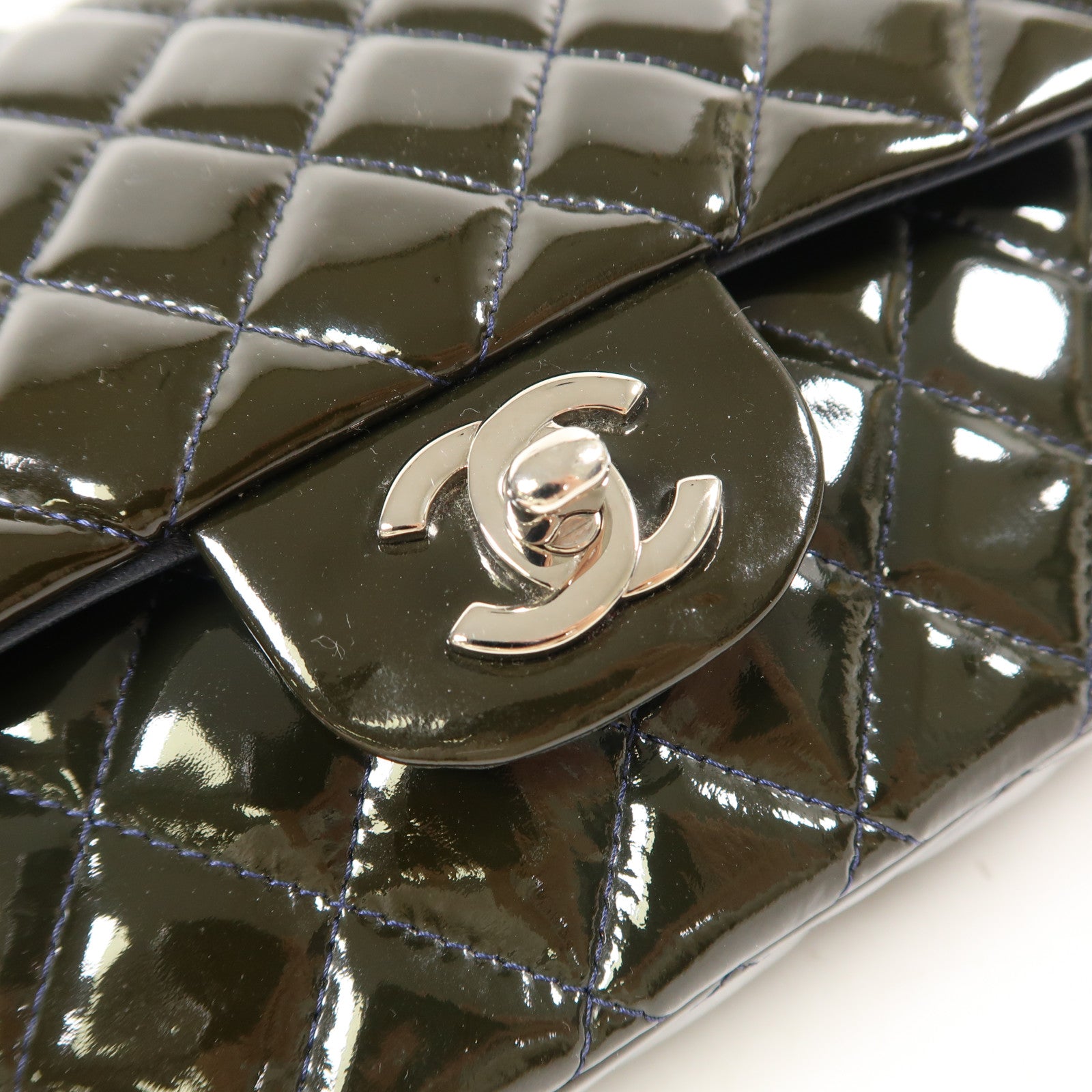 CHANEL 漆皮皮革Classic 25銀扣鏈帶手挽肩背兩用袋